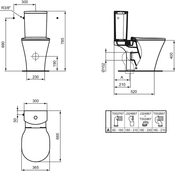 Stand-Tiefspül-WC-Kombi ConnectAIR, AquaBlade, Abgang außen waagrerecht, 365x400x400mm, Weiß