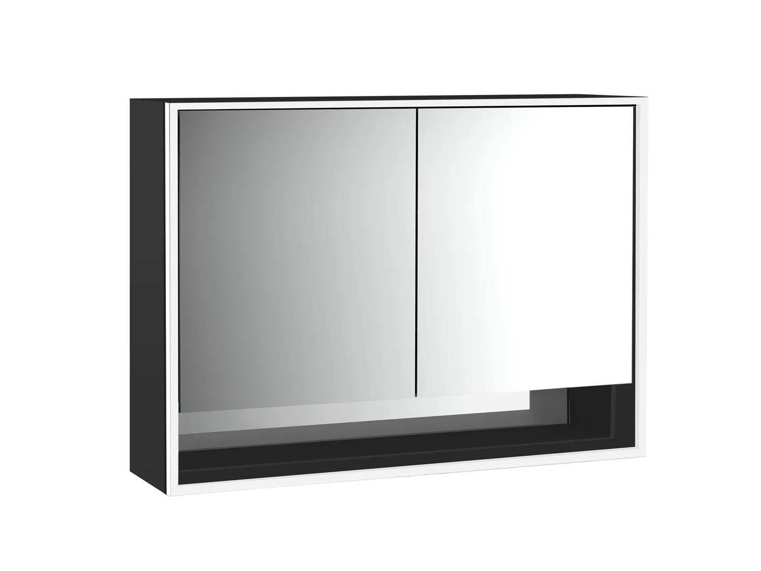 LED-Lichtspiegelschrank Loft mit Unterfach Aufputz, 1000 mm, 2-türig schwarz