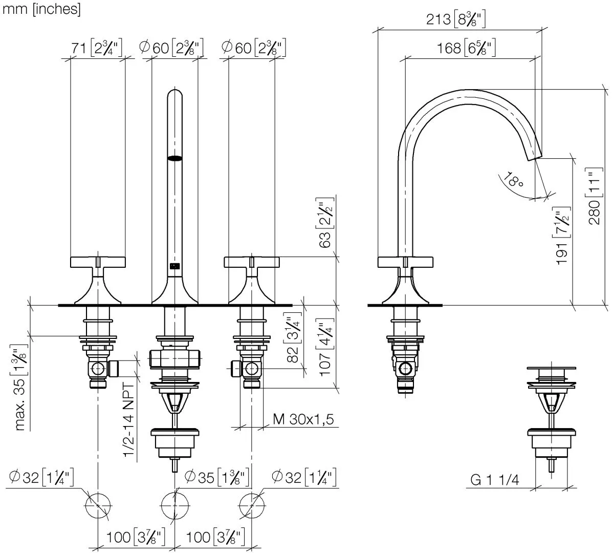 Waschtisch-Dreilochbatterie mit Ablaufgarnitur VAIA Chrom 20713809