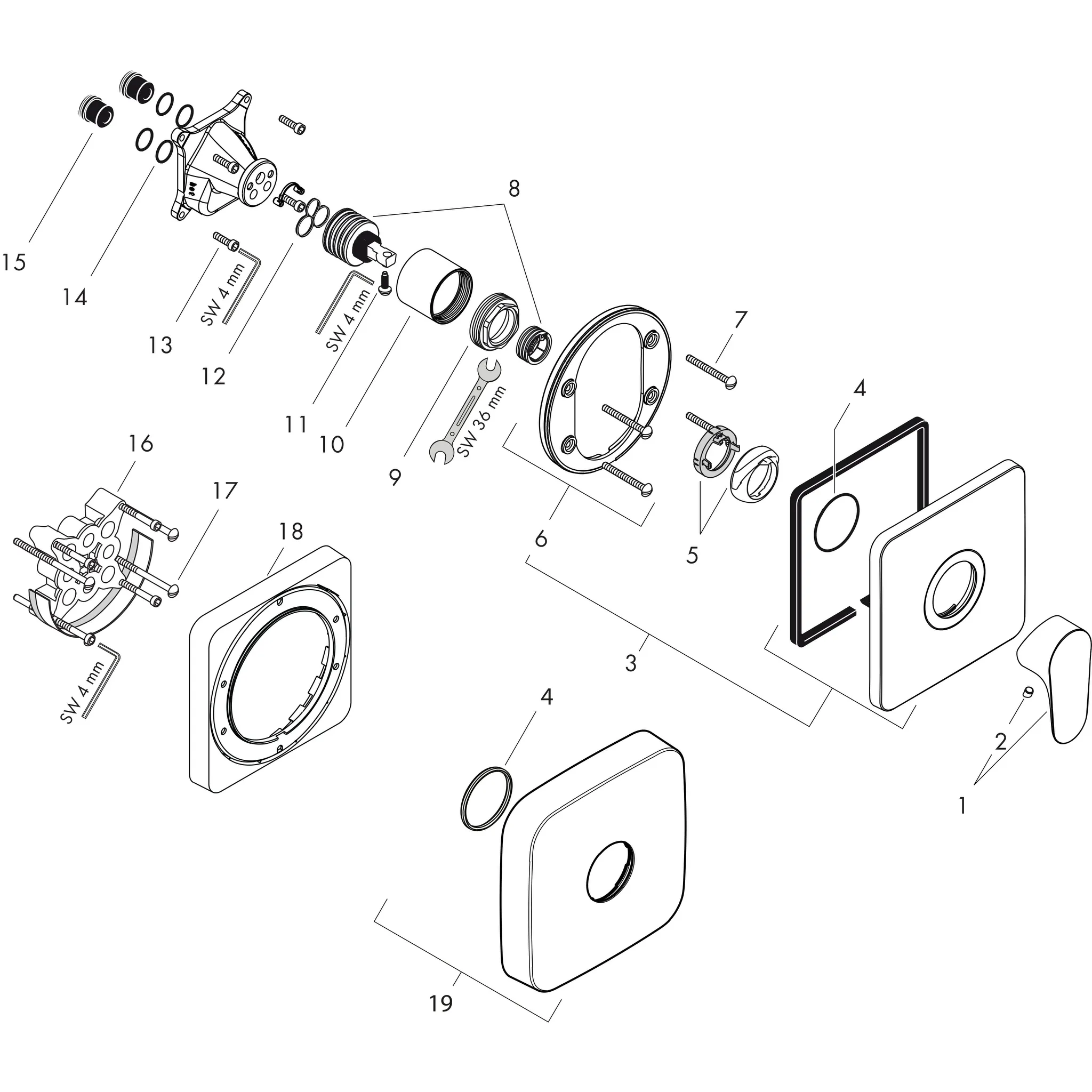 Brausenmischer Unterputz Axor Citterio M Fertigset chrom Brausenmischer Unterputz Axor Citterio M Fertigset chrom