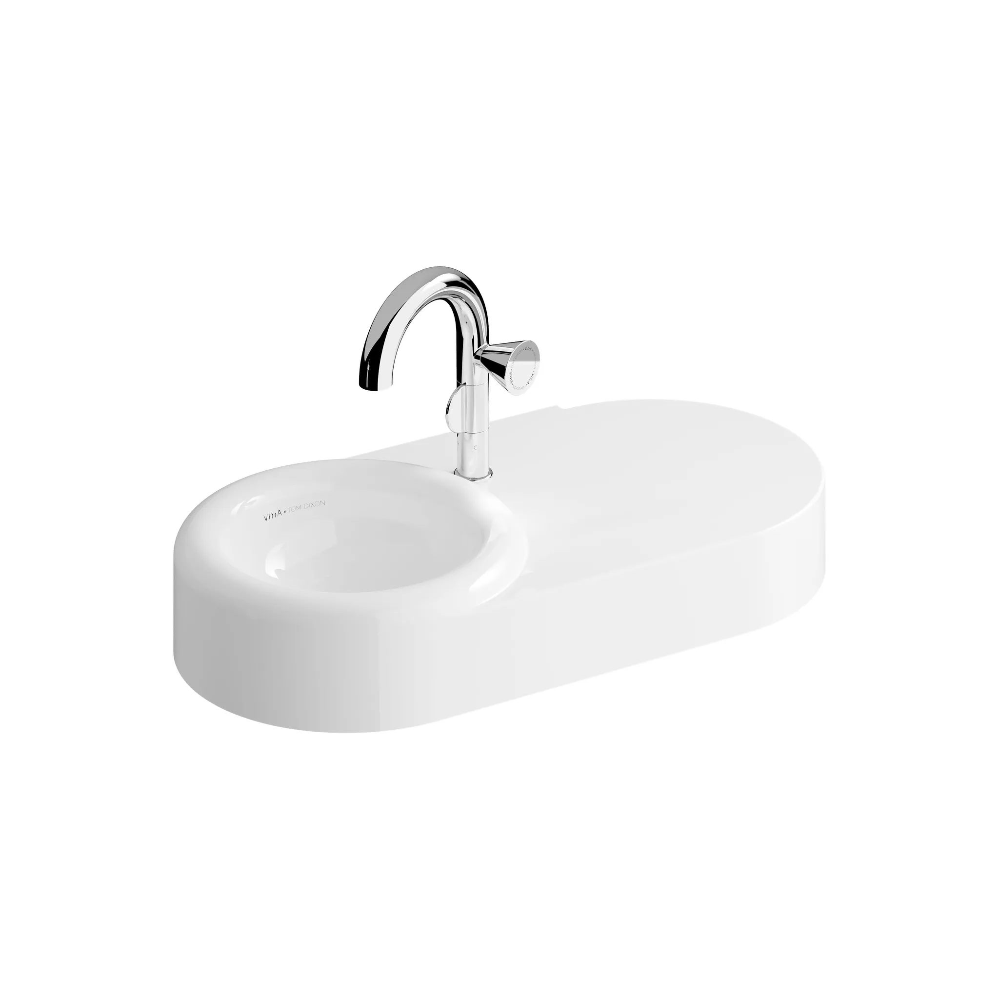 Liquid asymmetrischer Waschtisch 80 cm Becken links mit Hahnloch ohne Überlaufloch Weiß Hochglanz mit Oberflächenveredelung Clean