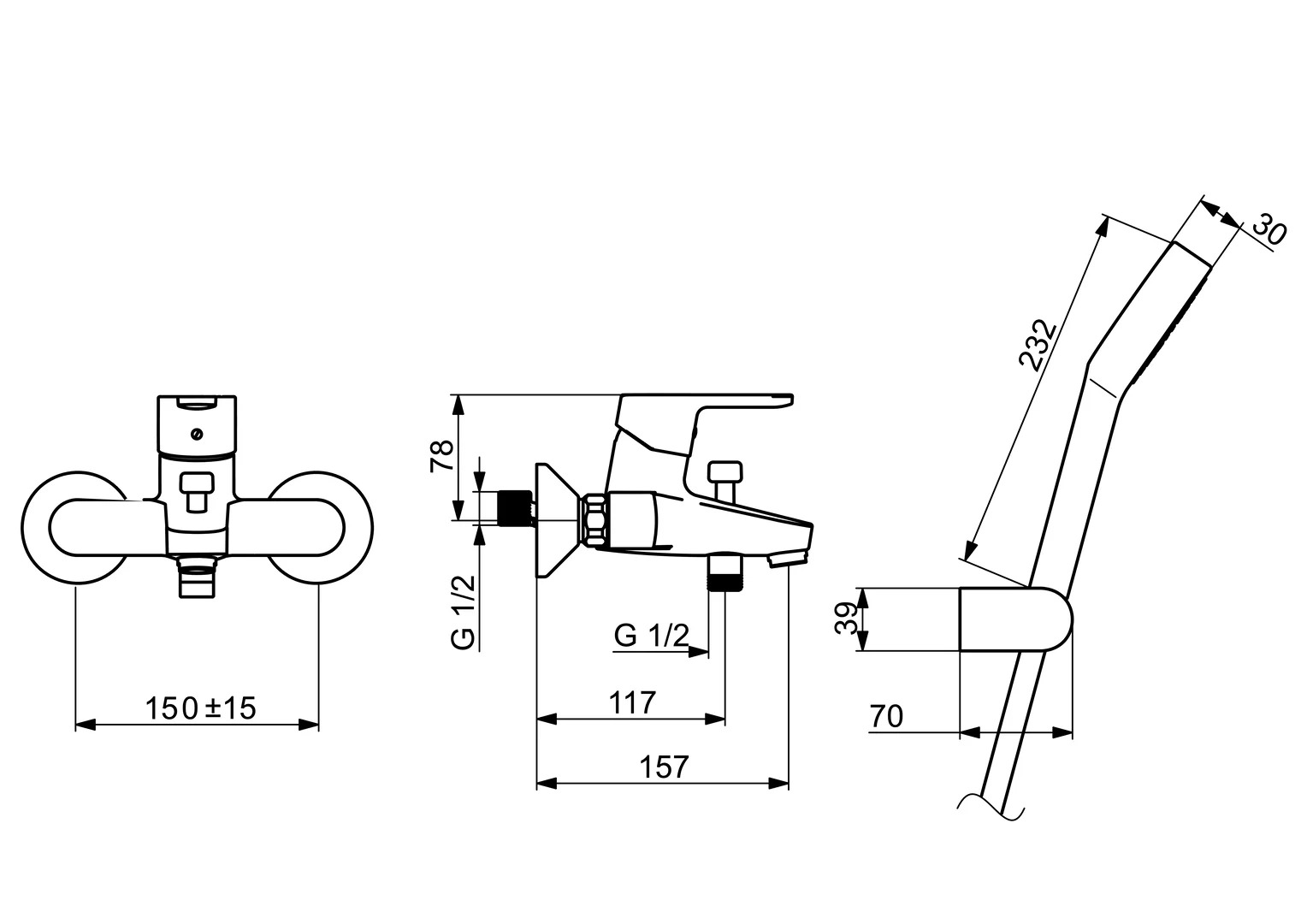 HansaPRIMO Wannen- und Brausearmatur Einhebelmischer AP WAFÜ-Batterie mit Wandstangengarnitur 1-strahlig Ausladung 155mm HansaPRIMO Wannen- und Brausearmatur Einhebelmischer AP WAFÜ-Batterie mit Wandstangengarnitur 1-strahlig Ausladung 155mm