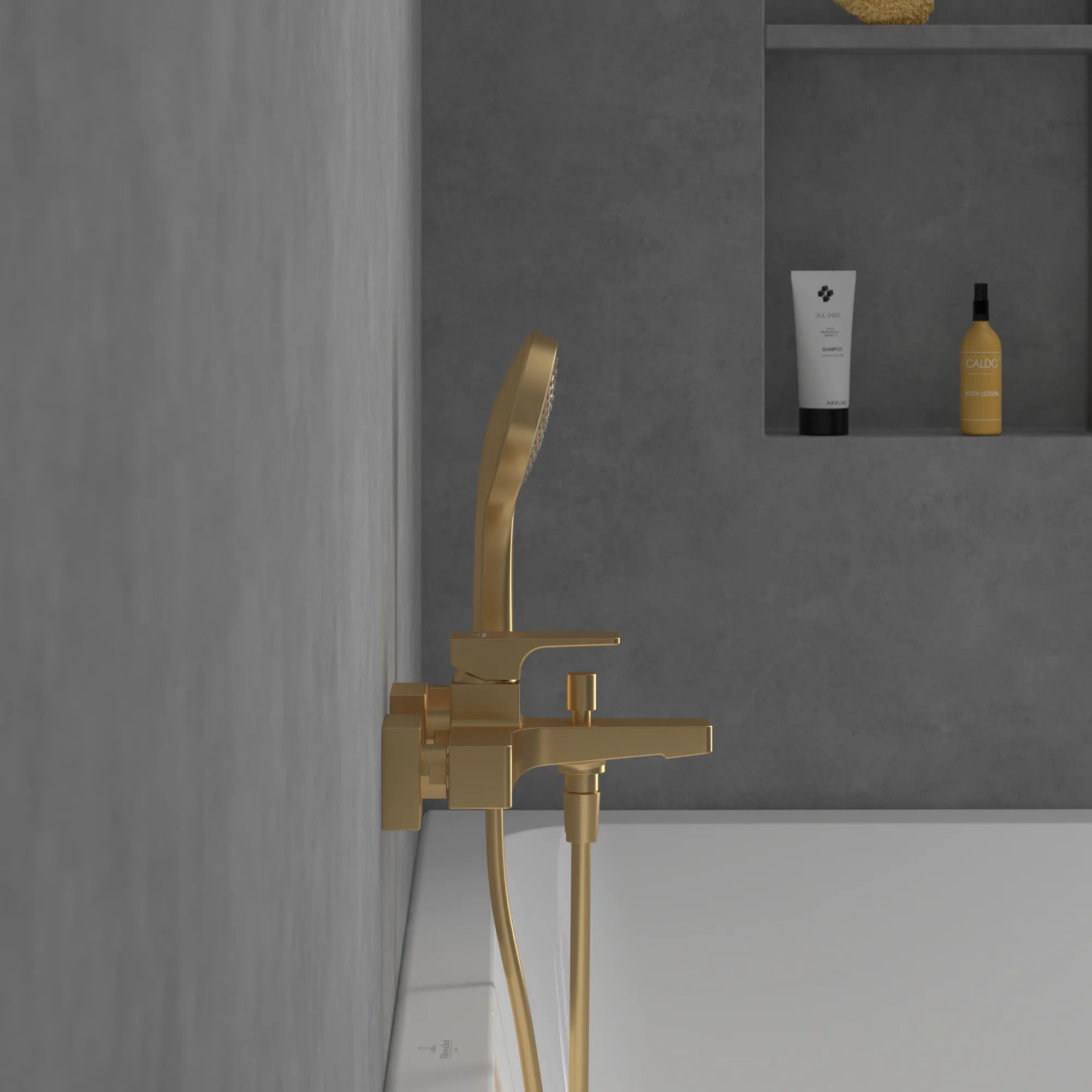 Villeroy & Boch Architectura Square Einhebel-Badewannenarmatur, Brushed Gold, 101 x 210 x 198 mm, Comfortstrahl mit AirPlus, SmartPressure, EasyClean