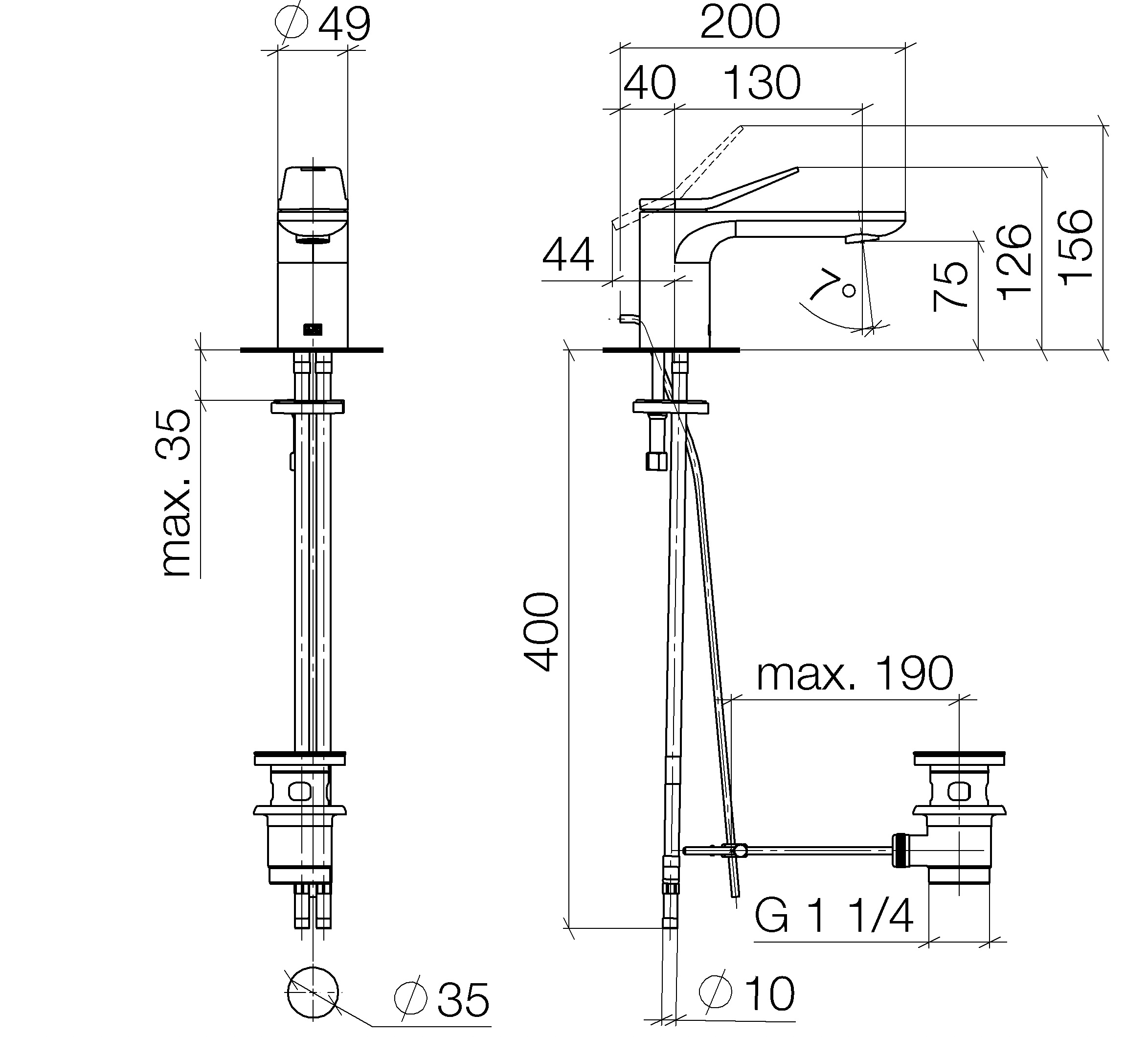 Lisse Waschtisch-Einhandbatterie mit Ablaufgarnitur 13 cm