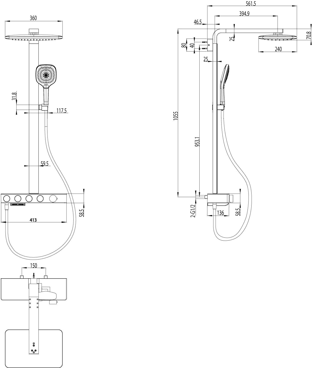 Gleitstangekombination „Infinity Showers“, Befestigung verdeckt