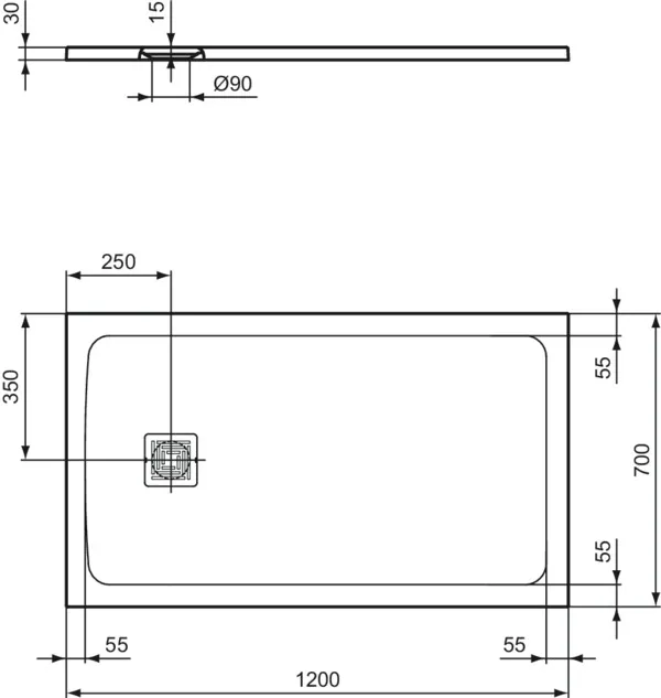 Ideal Standard Duschwanne „UltraFlatS+“ 70 × 120 cm in Quarzgrau