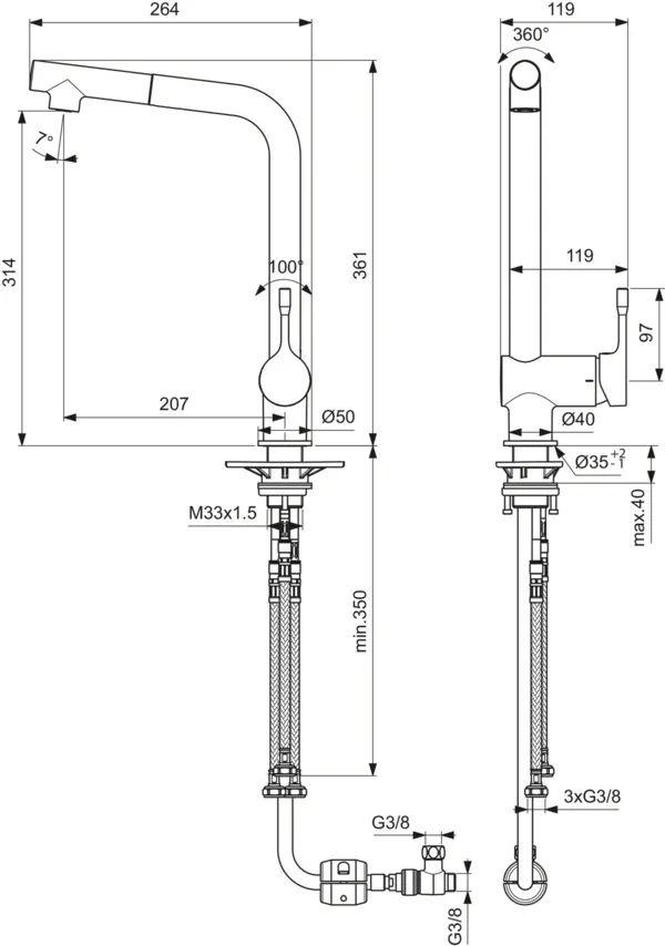 Küchenarmatur Ceralook, Niederdruck, mit herausziehbare Handbrause, mit hohem Auslauf, Ausladung 207mm, Chrom Küchenarmatur Ceralook, Niederdruck, mit herausziehbare Handbrause, mit hohem Auslauf, Ausladung 207mm, Chrom