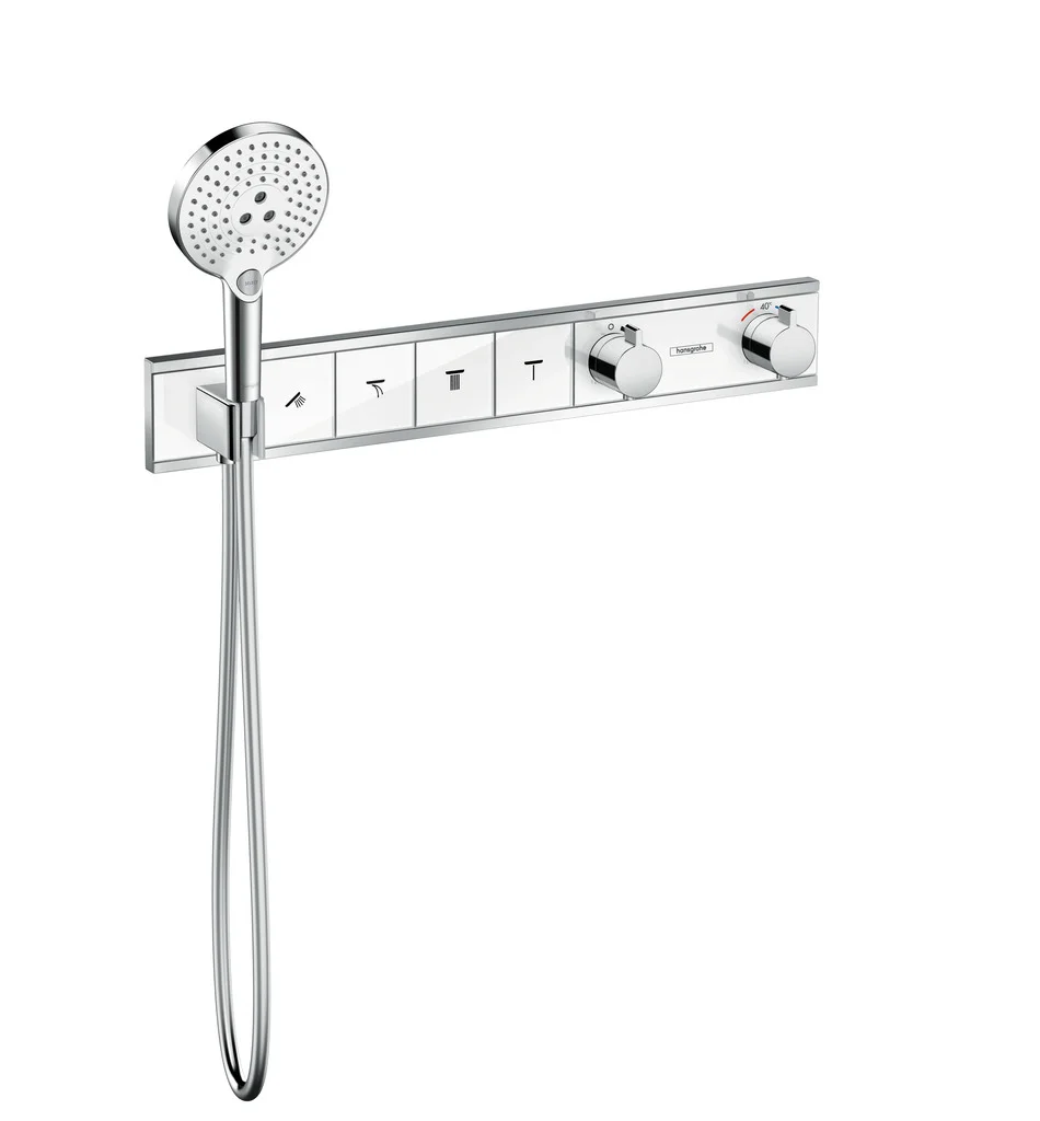Hansgrohe RainSelect Thermostat Unterputz, 4 Verbraucher, weiß/chrom, mit integriertem Brausehalter und Tasten für Handbrause, Schwall, Rain groß, MonoRain Hansgrohe RainSelect Thermostat Unterputz, 4 Verbraucher, weiß/chrom, mit integriertem Brausehalter und Tasten für Handbrause, Schwall, Rain groß, MonoRain