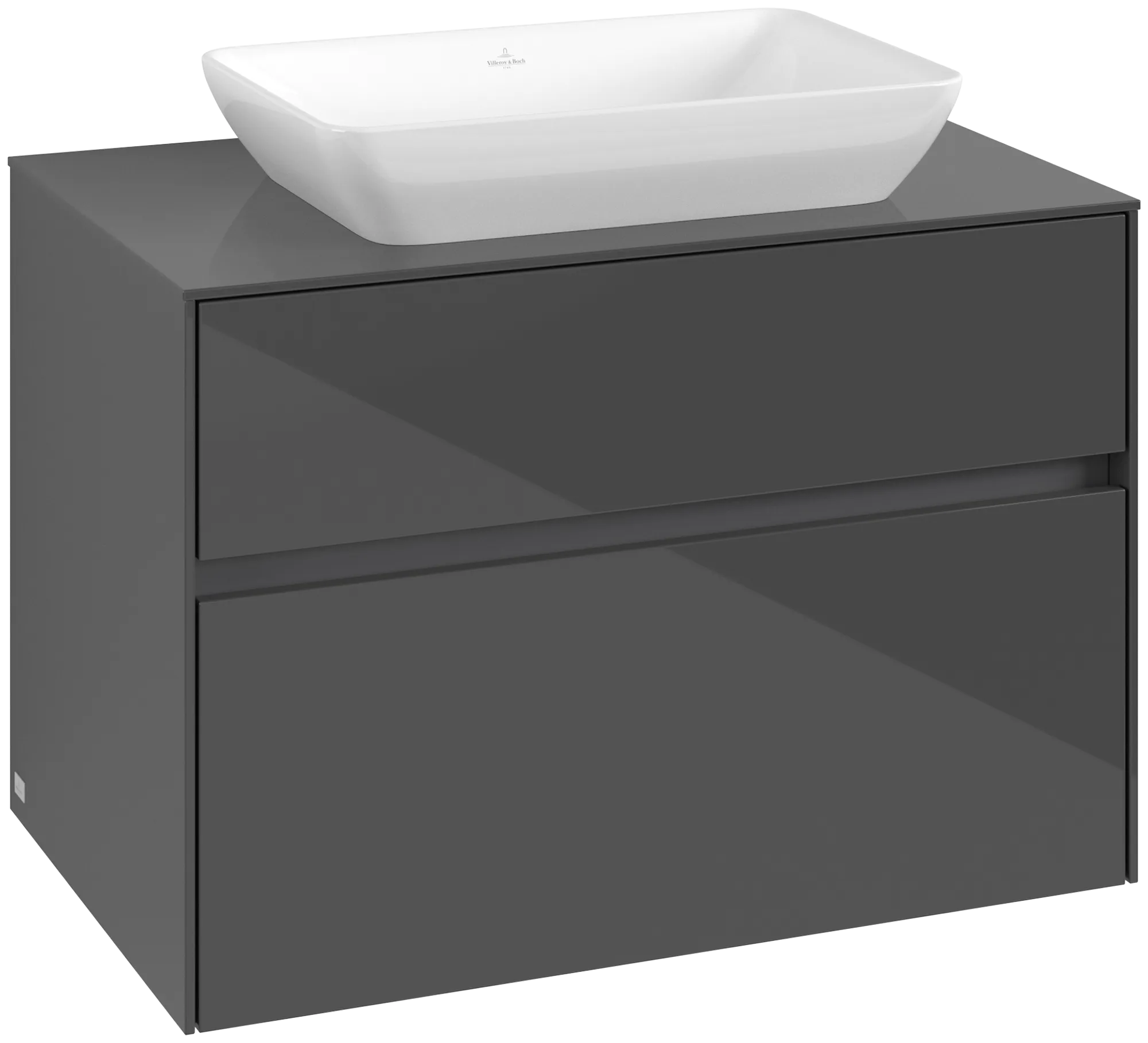 Villeroy & Boch Waschbeckenunterschrank Collaro C10800, Eckig Glossy Grey, 800x548x500mm, 39kg, Wandmontage, 2 Auszüge mit SoftClosing, 1 Waschbecken mittig Villeroy & Boch Waschbeckenunterschrank Collaro C10800, Eckig Glossy Grey, 800x548x500mm, 39kg, Wandmontage, 2 Auszüge mit SoftClosing, 1 Waschbecken mittig