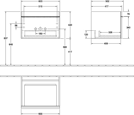 Villeroy & Boch Waschtischunterschrank „Venticello“ für Schrankwaschtisch 60,3 × 42 × 50,2 × 50,2 cm in Taupe, mittig