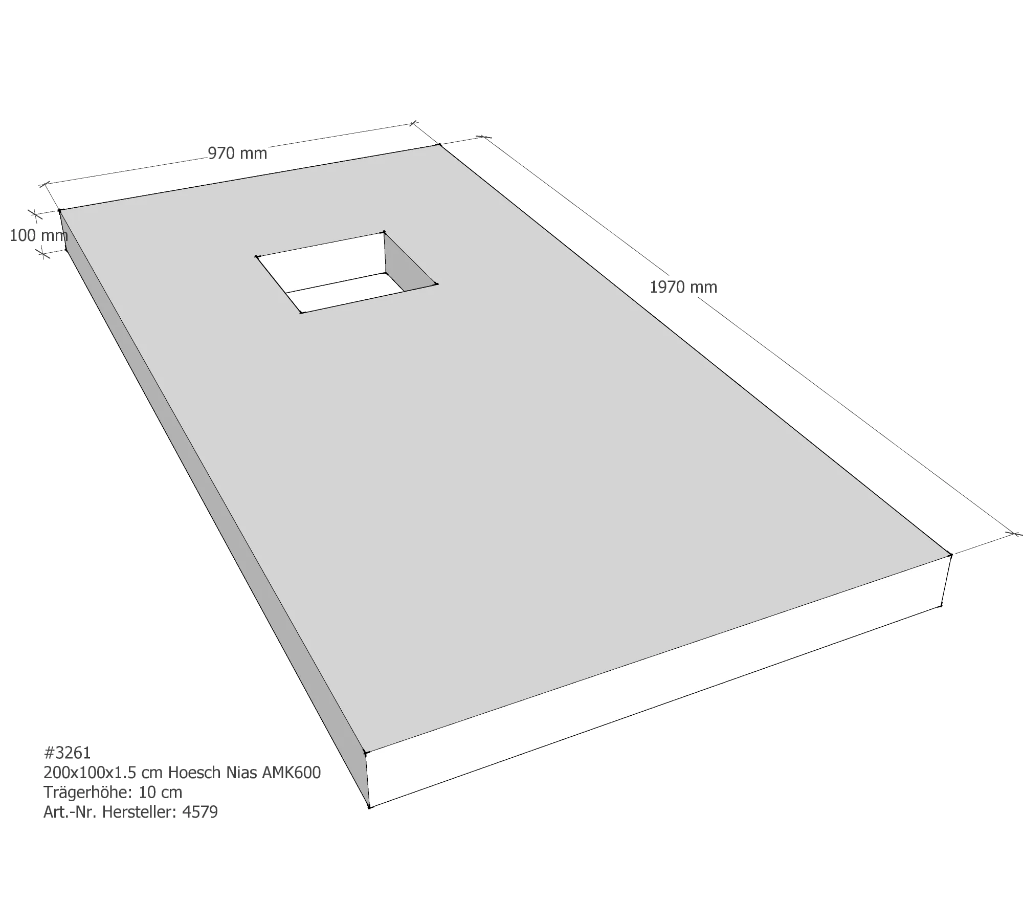 Duschwannenträger für Hoesch Nias 200 × 100 × 1,5 cm Breite: 100 cm / Länge: 200 cm