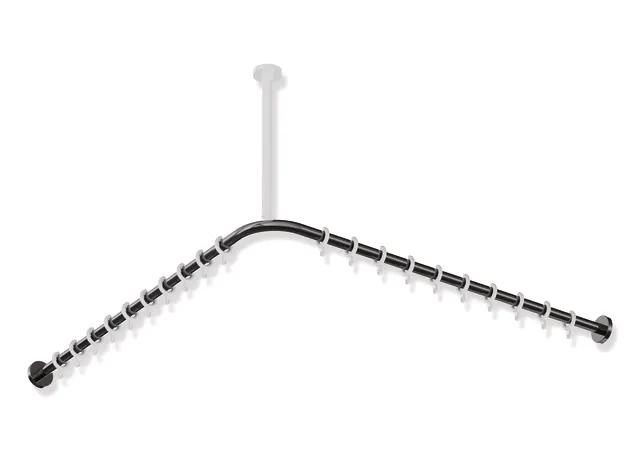HEWI System 900 Vorhangstange, Edelstahl PVD, Achsmaß 987x987 mm, 20 Ringe, Schwarzchrom glänzend HEWI System 900 Vorhangstange, Edelstahl PVD, Achsmaß 987x987 mm, 20 Ringe, Schwarzchrom glänzend