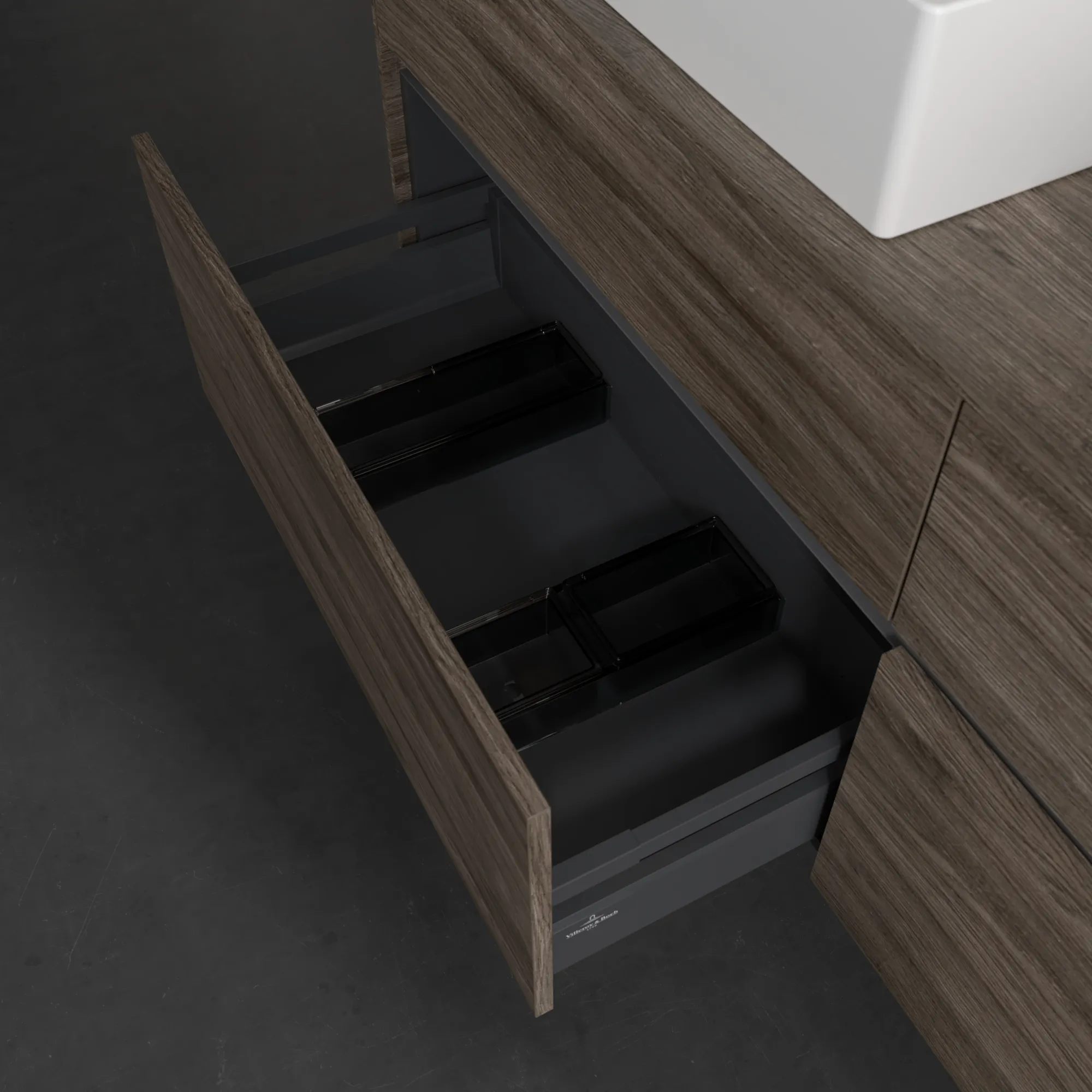 Villeroy & Boch Waschtischunterschrank „Collaro“ 1600 × 548 × 500 mm Stone Oak, ohne Beleuchtung, für links und rechts