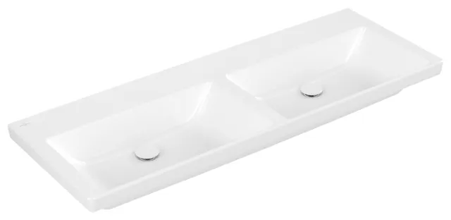 Villeroy & Boch Doppelwaschtisch aus TitanCeram „Subway 3.0“ 1300 × 475 × 165 mm, ohne Hahnlochbohrung in Weiß Alpin Villeroy & Boch Doppelwaschtisch aus TitanCeram „Subway 3.0“ 1300 × 475 × 165 mm, ohne Hahnlochbohrung in Weiß Alpin