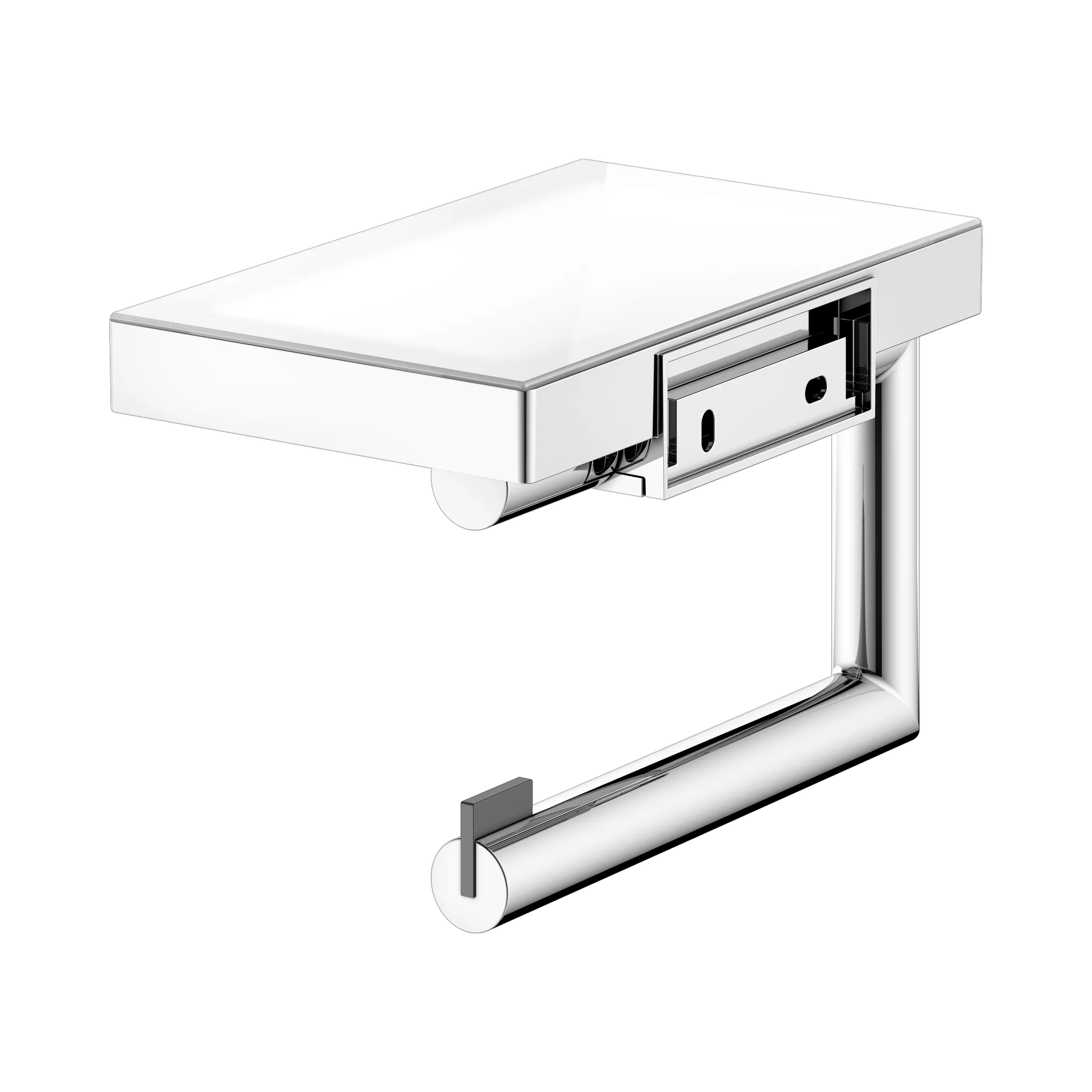 REVA 12873019000 Toilettenpapierhalter mit Glas-Ablage verchromt REVA 12873019000 Toilettenpapierhalter mit Glas-Ablage verchromt