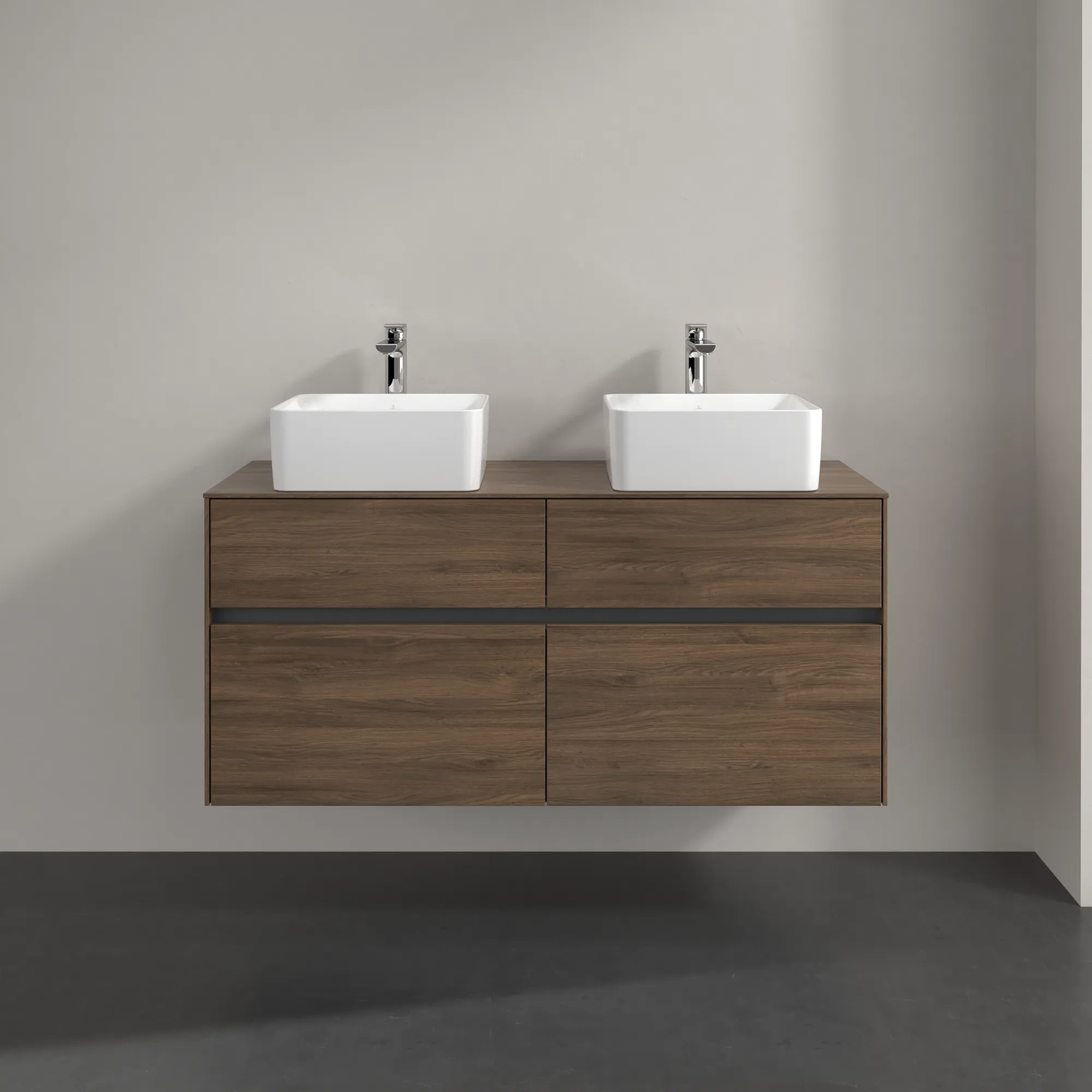Villeroy & Boch Waschtischunterschrank „Collaro“ 1200 × 548 × 500 mm Arizona Oak, mit Beleuchtung, für links und rechts