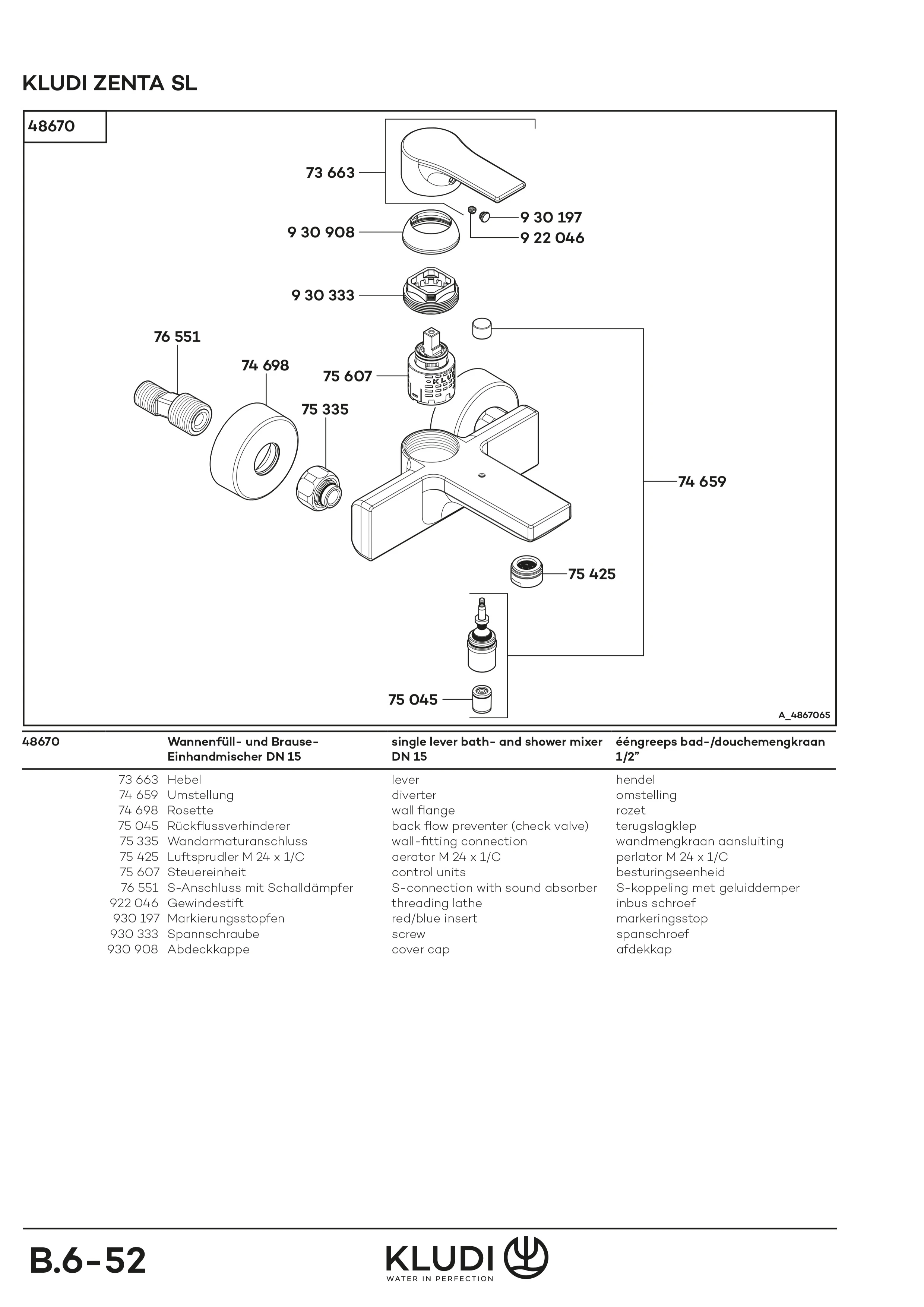 Kludi ZENTA SL Badewanne-Einhandmischer, DN 15, chrom Kludi ZENTA SL Badewanne-Einhandmischer, DN 15, chrom