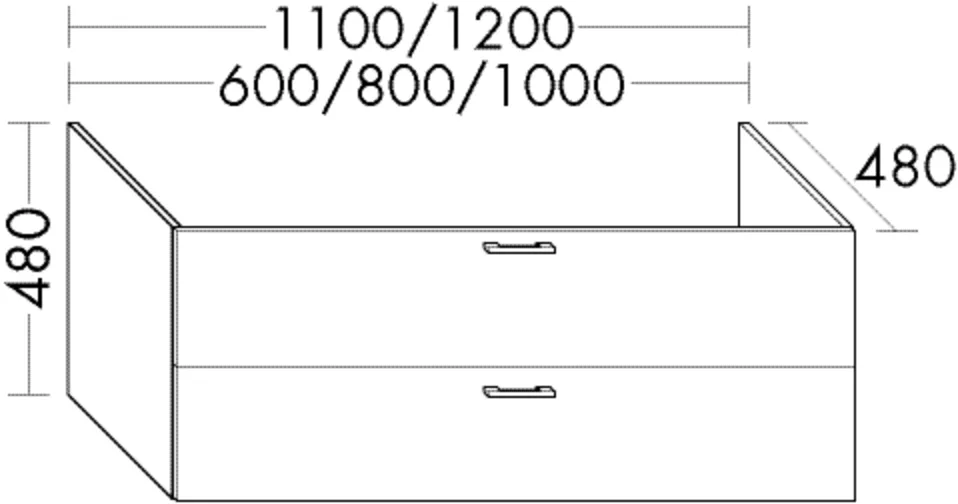 Waschtischunterschrank Sys30 von burgbad - 480x600x480 mm, 1 Schublade oben (300 mm tief), 1 Auszug unten (350 mm tief)