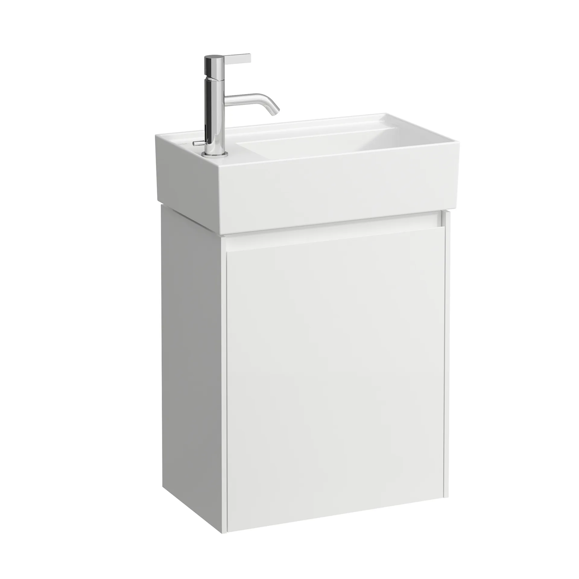 Waschtischunterbau LANI 270x437x515 1 Tür Scharnier links integrierte Griffleiste und Soft-Close 1 Glasablage (fix) für Waschtisch Kartell • H815335 weiß matt Waschtischunterbau LANI 270x437x515 1 Tür Scharnier links integrierte Griffleiste und Soft-Close 1 Glasablage (fix) für Waschtisch Kartell • H815335 weiß matt