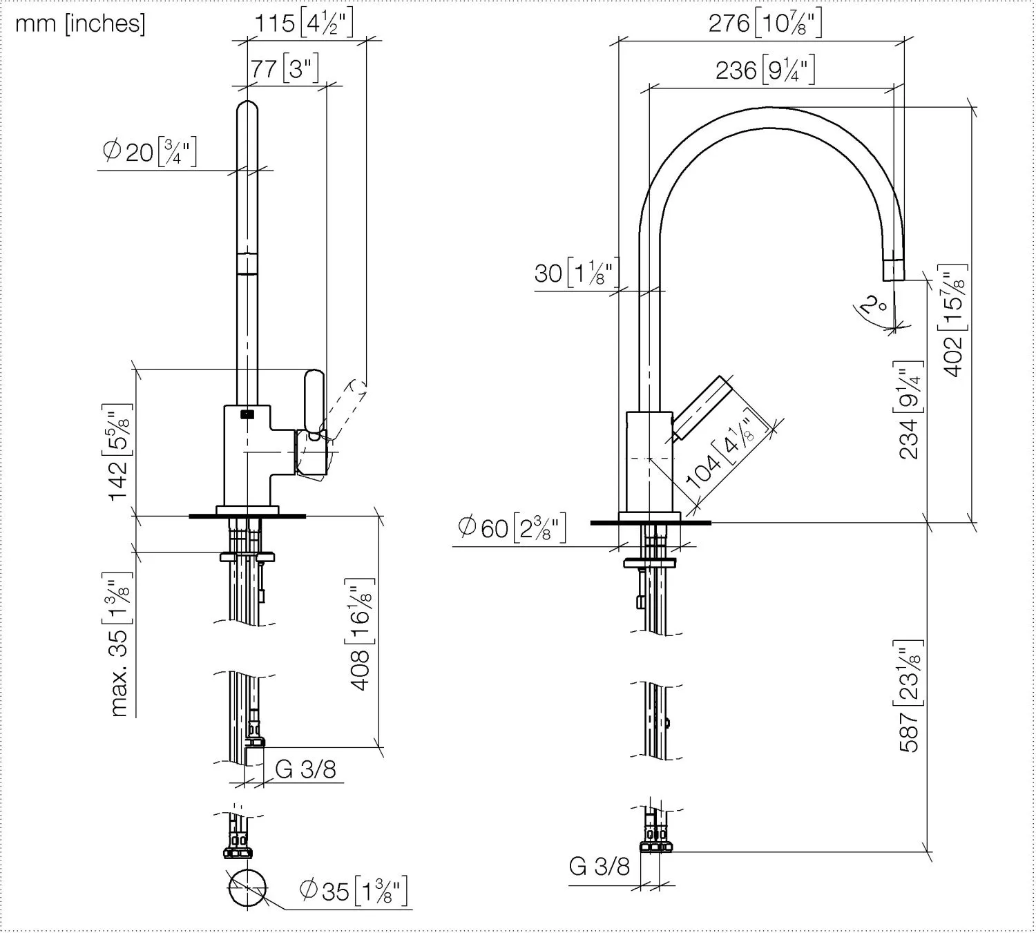 Dornbracht Einhebelmischer TARA Dark Brass gebürstet PVD, Ausladung 235 mm, schwenkbarer Auslauf 360°, Armaturenhöhe 400 mm, Bohrungsdurchmesser 35 mm