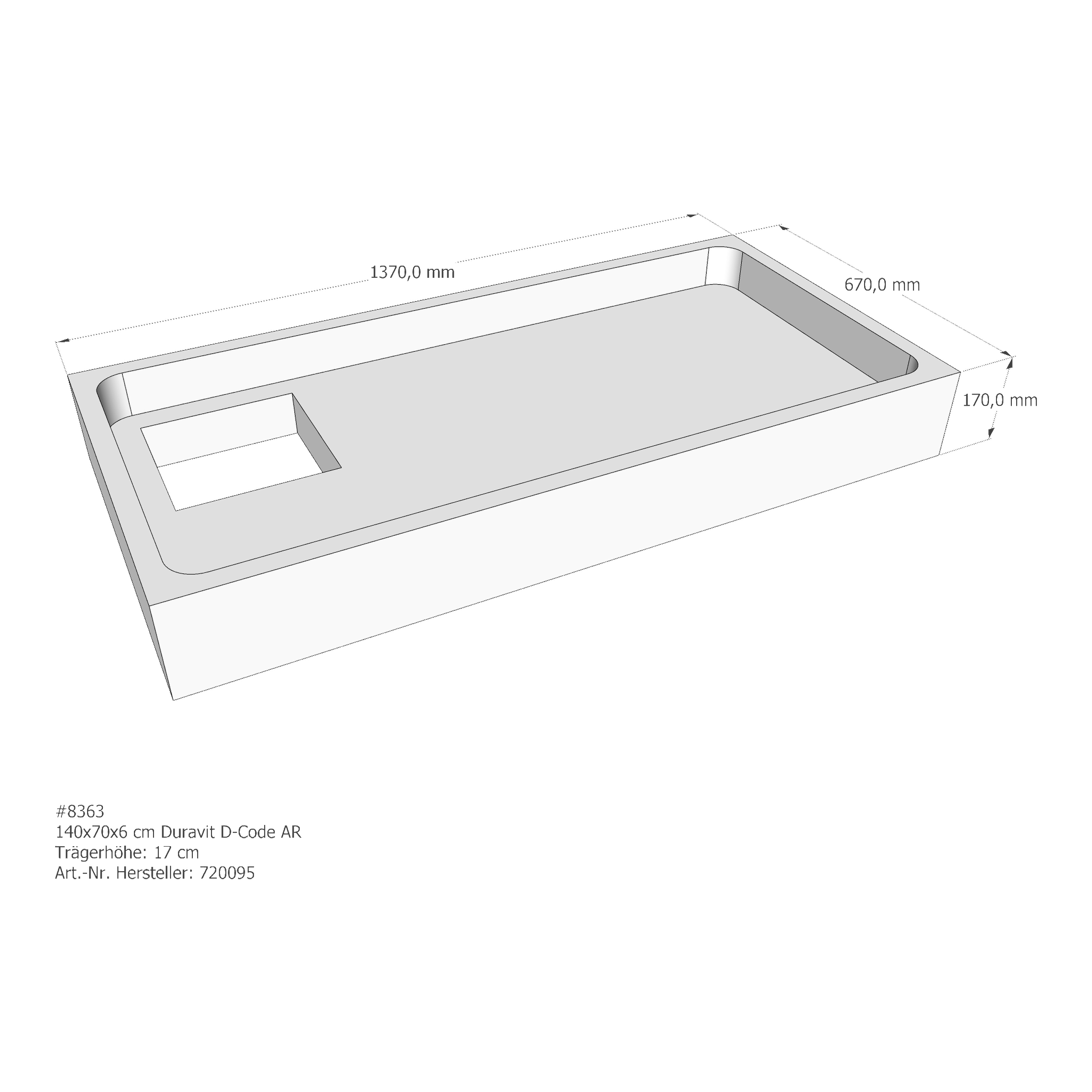 Duschwannenträger für Duravit D-Code 140 × 70 × 6 cm Duschwannenträger für Duravit D-Code 140 × 70 × 6 cm
