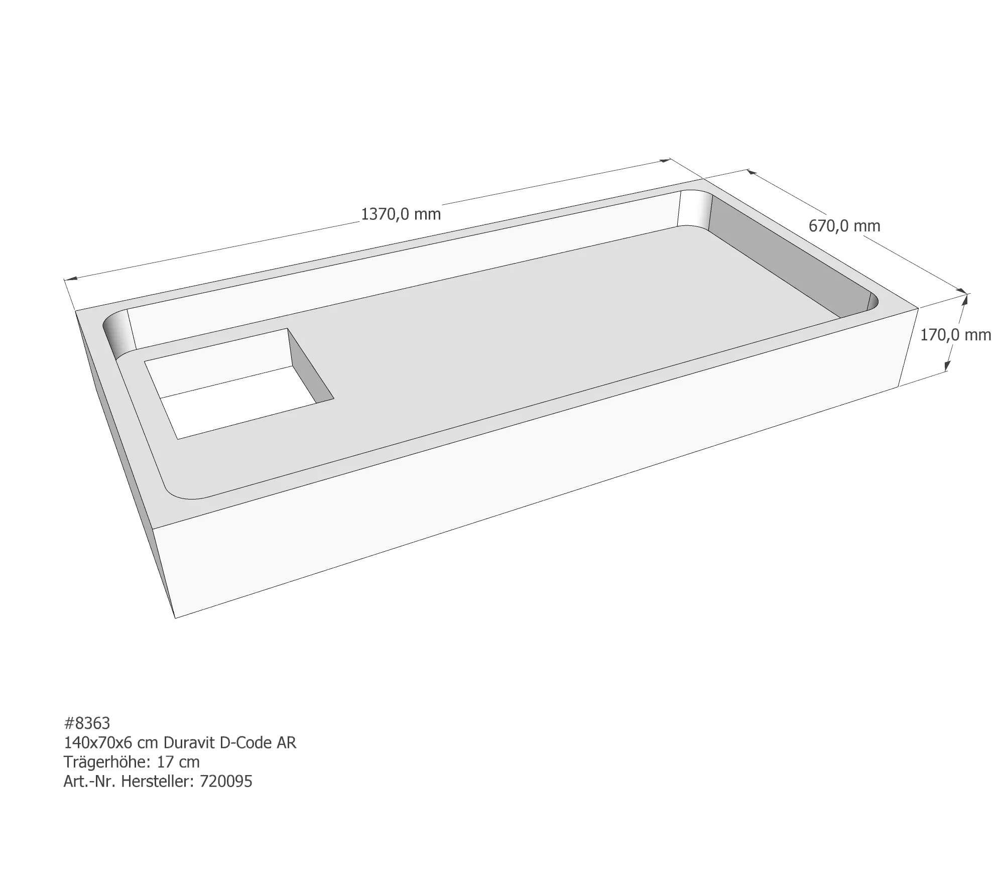 Duschwannenträger für Duravit D-Code 140 × 70 × 6 cm