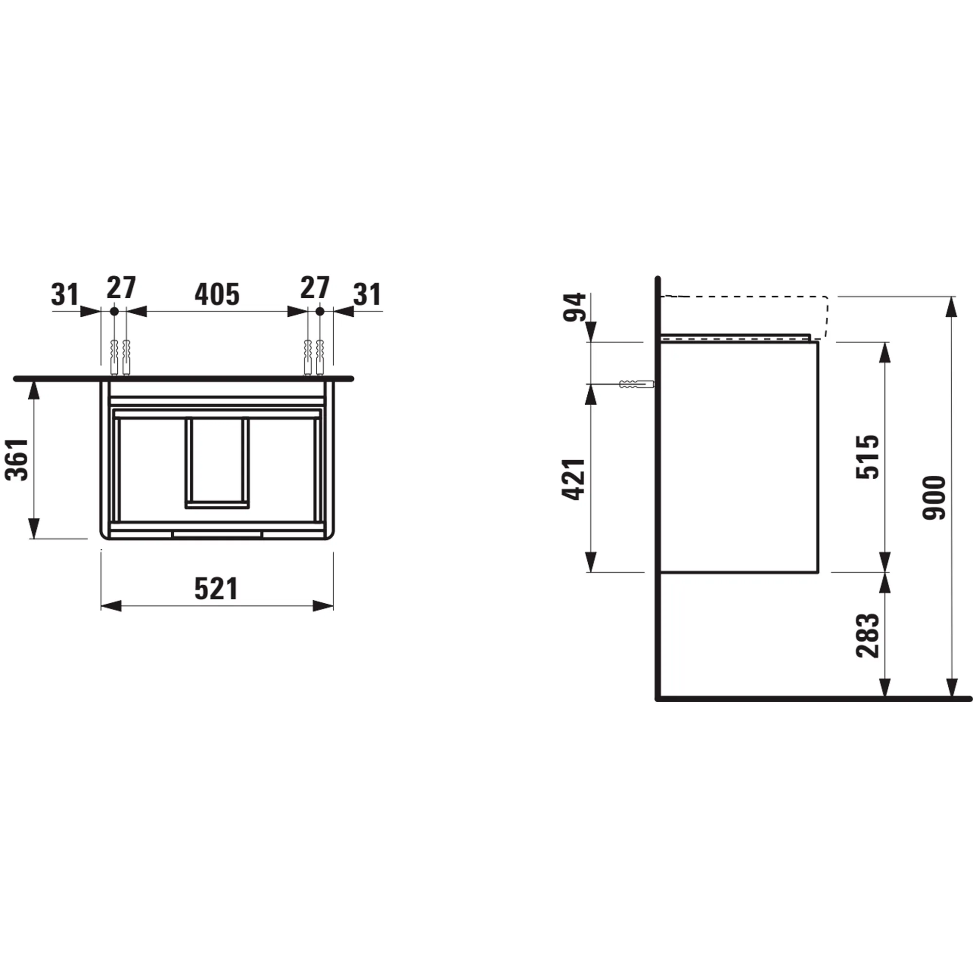 Waschtischunterbau JUNA für PRO S 361x521x515 2 Schubladen mit Griffmulde für Waschtisch H818958 COMPACT weiß matt