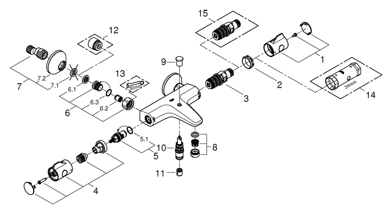 Thermostat-Wannenbatterie Grohtherm 800 34567, Wandmontage, eigensicher, chrom