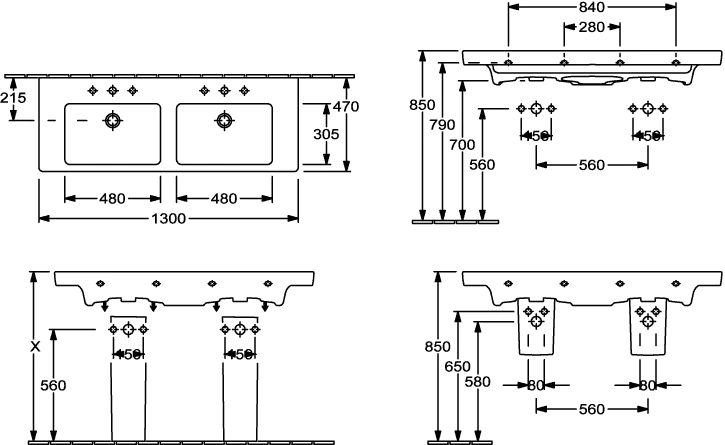 Villeroy & Boch Doppelwaschtisch „Subway 2.0“ 1300 × 470 × 150 mm, für links und rechts, mit Hahnlochbank, mit Hahnlochbohrung, Hahnlochposition links und rechts in Weiß Alpin Villeroy & Boch Doppelwaschtisch „Subway 2.0“ 1300 × 470 × 150 mm, für links und rechts, mit Hahnlochbank, mit Hahnlochbohrung, Hahnlochposition links und rechts in Weiß Alpin