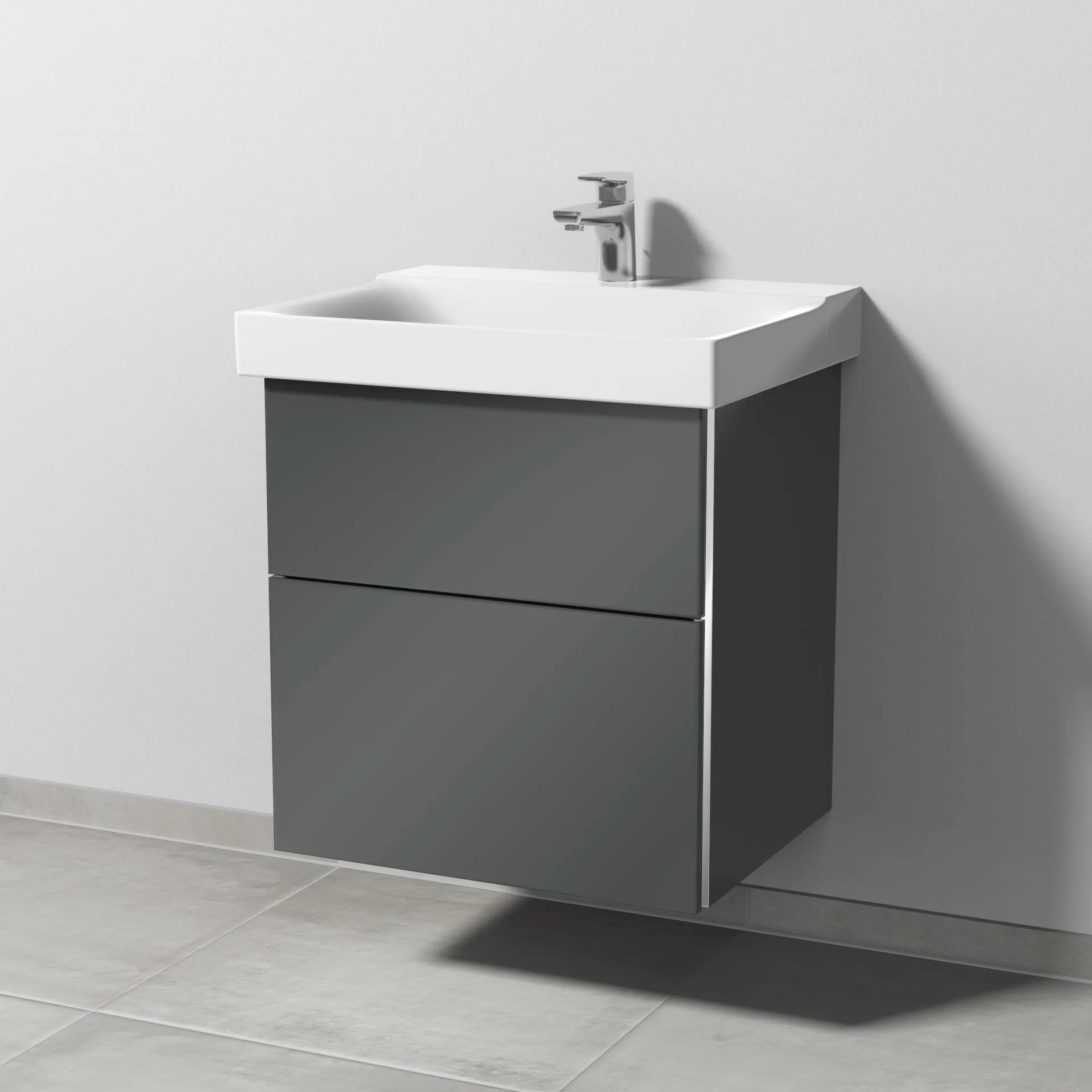 Sanipa Waschtischunterschrank „3way“ passend zu Keramik-Waschtische Xeno2 von Geberit 550 × 593 × 452 mm in Anthrazit (glanz), Becken mittig Sanipa Waschtischunterschrank „3way“ passend zu Keramik-Waschtische Xeno2 von Geberit 550 × 593 × 452 mm in Anthrazit (glanz), Becken mittig