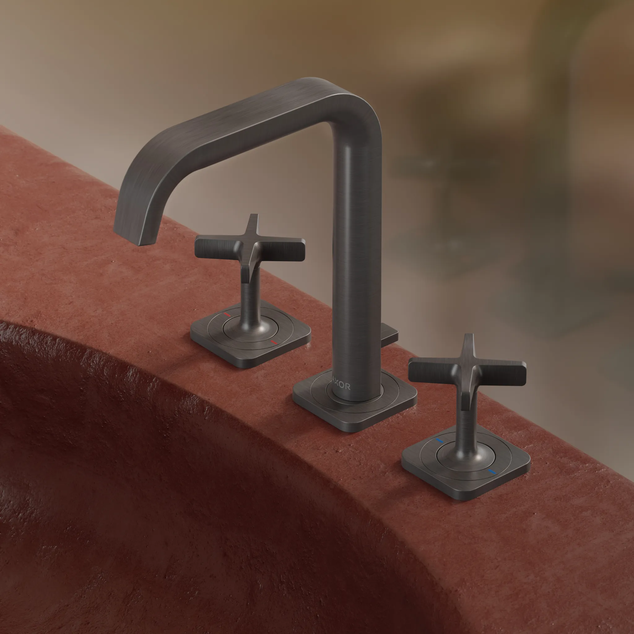 Hansgrohe AXOR Citterio E 3-Loch Waschtischarmatur Brushed Black Chrome, ComfortZone 170, Ausladung 165 mm, Auslaufhöhe 170 mm, Kreuzgriff, Laminarstrahl, max. Durchfluss 5 l/min, Keramikventile 180°, für Durchlauferhitzer geeignet