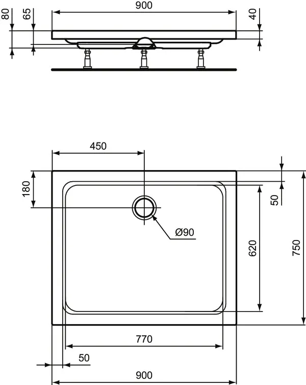 Ideal Standard Duschwanne „HotlineNeu“ 75 × 90 cm