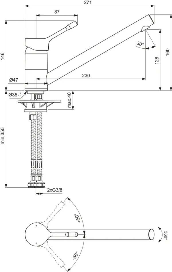 Ideal Standard Einhand-Küchenarmatur „Ceralook“ Ausladung 230 mm