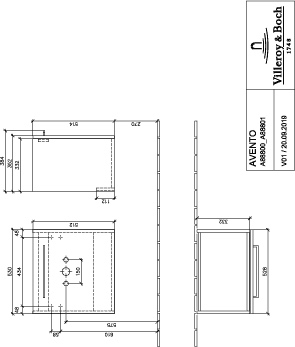 Villeroy & Boch Waschtischunterschrank mit Tür „Avento“ für Schrankwaschtisch 53 × 51,4 × 35,2 × 35,2 cm in Graphite, Anschlag rechts, Soft Closing, 1 Tür