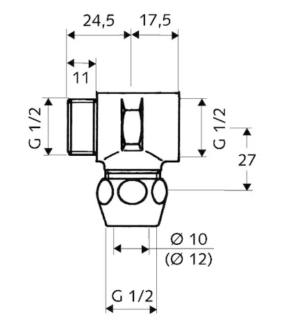 T-Stück, DN 15 G 1/2 AG, DN 15 G 1/2 IG, Ø 10 mm (DN 15 G 1/2 AG), chrom T-Stück, DN 15 G 1/2 AG, DN 15 G 1/2 IG, Ø 10 mm (DN 15 G 1/2 AG), chrom