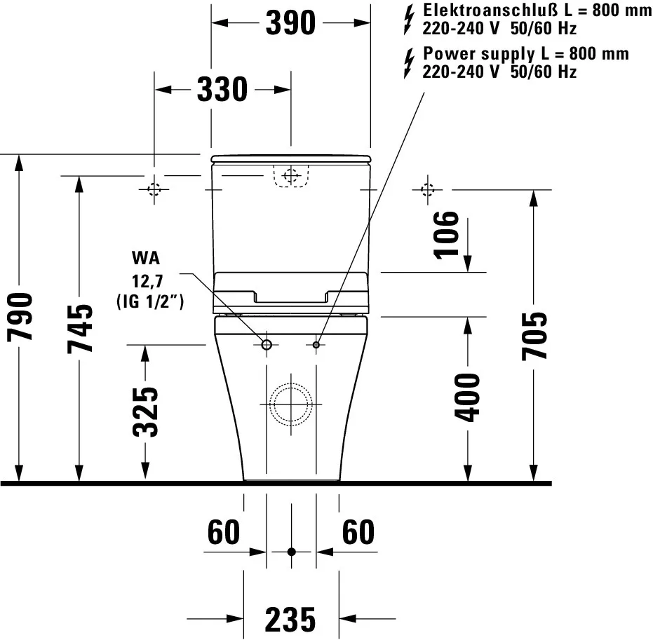 Stand-WC Kombi DuraStyle 700 mm, TS fürSPK, fürSW mitverd.Anschl., weiß Stand-WC Kombi DuraStyle 700 mm, TS fürSPK, fürSW mitverd.Anschl., weiß