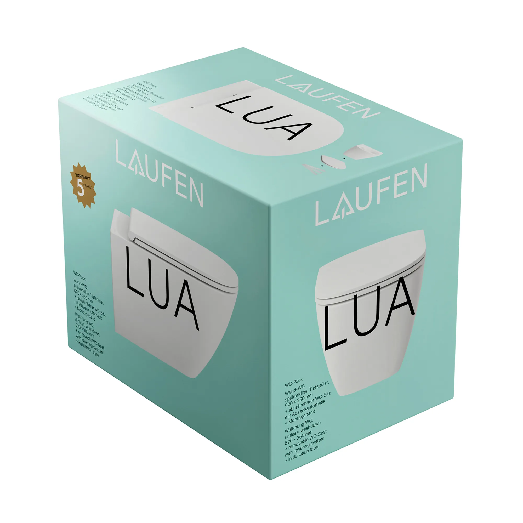 Tiefspül-WC wandhängend+Sitz LUA Pack 520x360x345 spülrandlos verdeckte Befestigung weiß