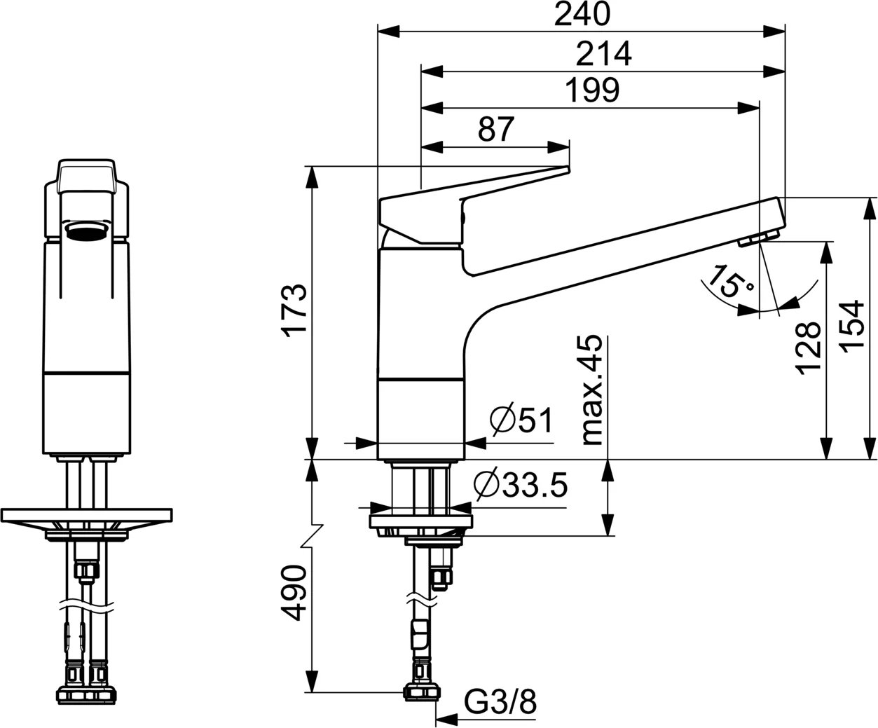 HansaTWIST Einhebelmischer Küchenarmatur 0914, Ausladung 199 mm DN15 Chrom