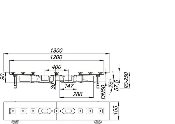 Duschrinne CeraLine Plan F Duo 1200 mm, DN 50
