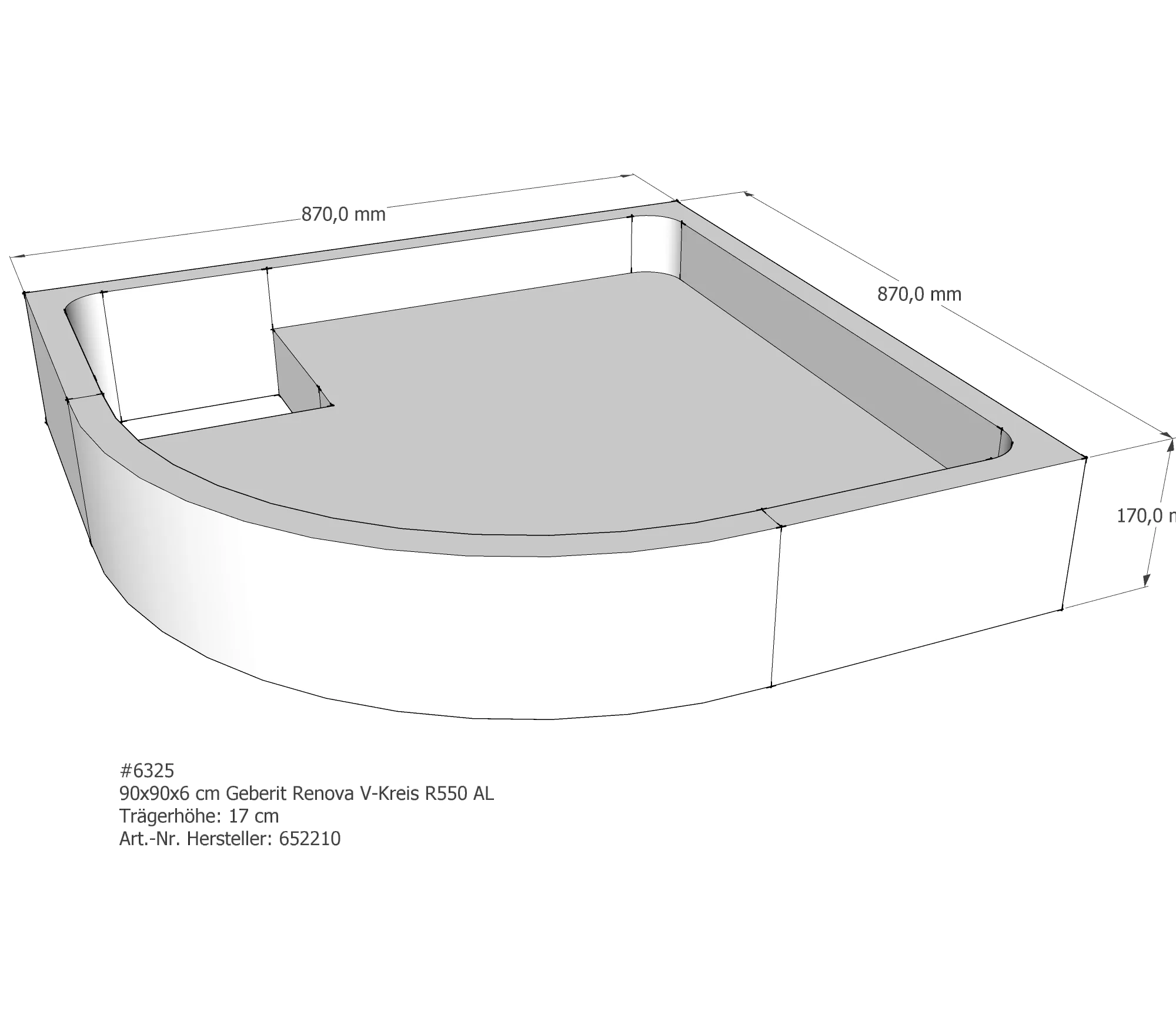 Duschwannenträger für Geberit Renova 90 × 90 × 6 cm