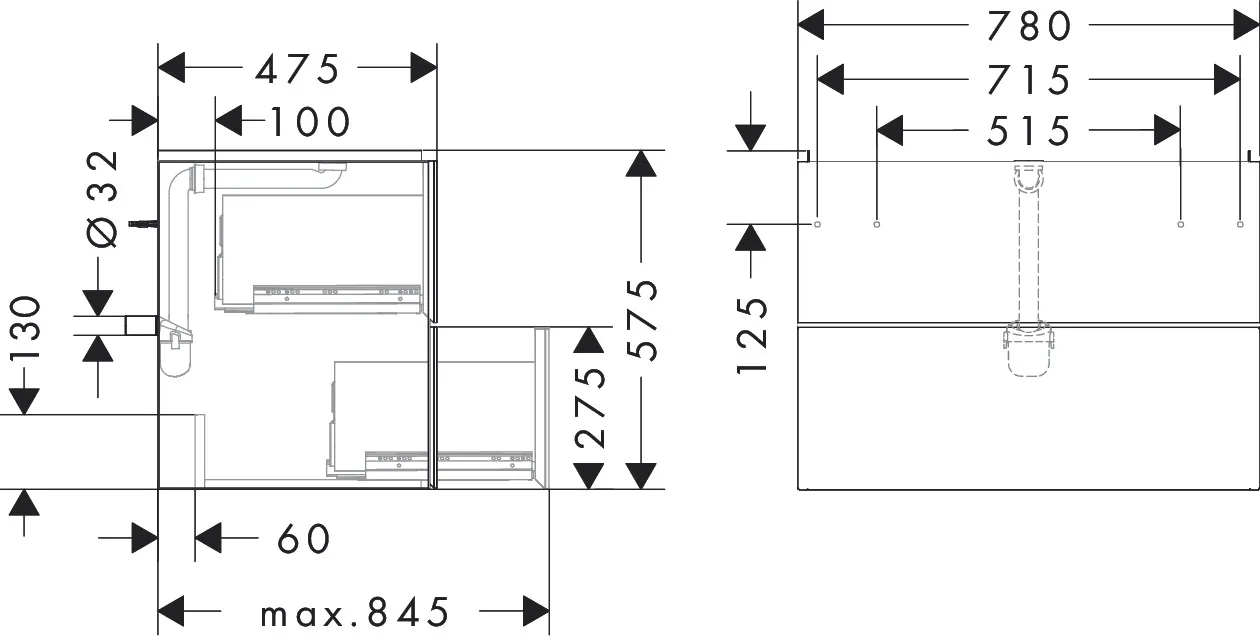 Xevolos E Waschtischunterschrank Schiefergrau Matt 780/475 mit 2 Schubkästen für Waschtisch Bronze Struktur Xevolos E Waschtischunterschrank Schiefergrau Matt 780/475 mit 2 Schubkästen für Waschtisch Bronze Struktur