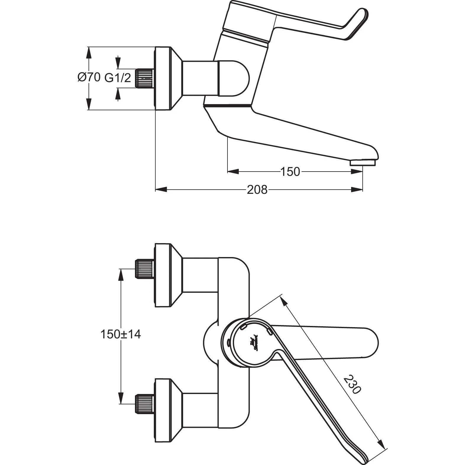 Ideal Standard Wandwaschtisch-Sicherheitsarmatur Ceraplus B8315AA, Hebel 230mm, Ausladung 150mm, Chrom Ideal Standard Wandwaschtisch-Sicherheitsarmatur Ceraplus B8315AA, Hebel 230mm, Ausladung 150mm, Chrom