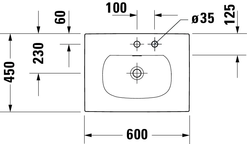 Einbauwaschtisch Viu 600mm, weiß Einbau von oben, mitÜL, mitHLB