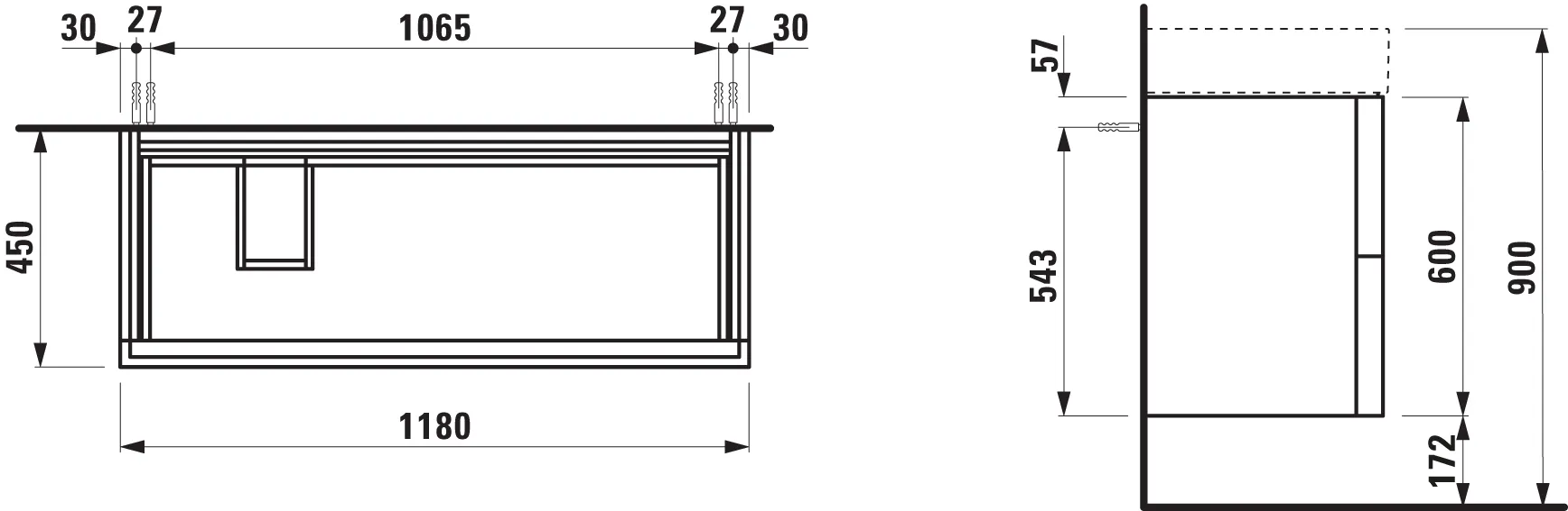 Laufen Waschtischunterbau „Kartell“ 450 × 600 × 1180 mm Weiß matt