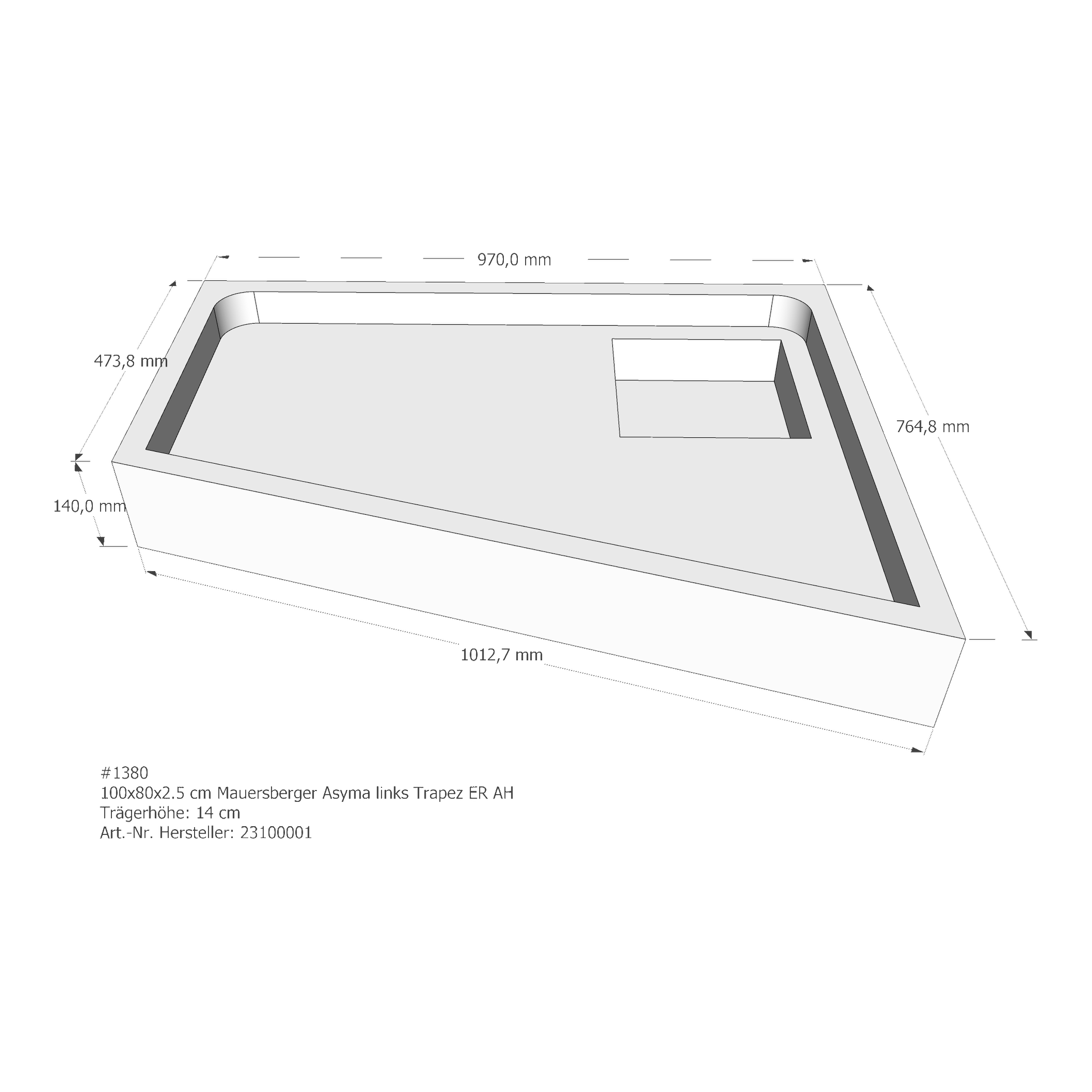 Duschwannenträger Mauersberger Asyma links 100x80x2,5 cm Trapez SM500/1045/0 ER AH