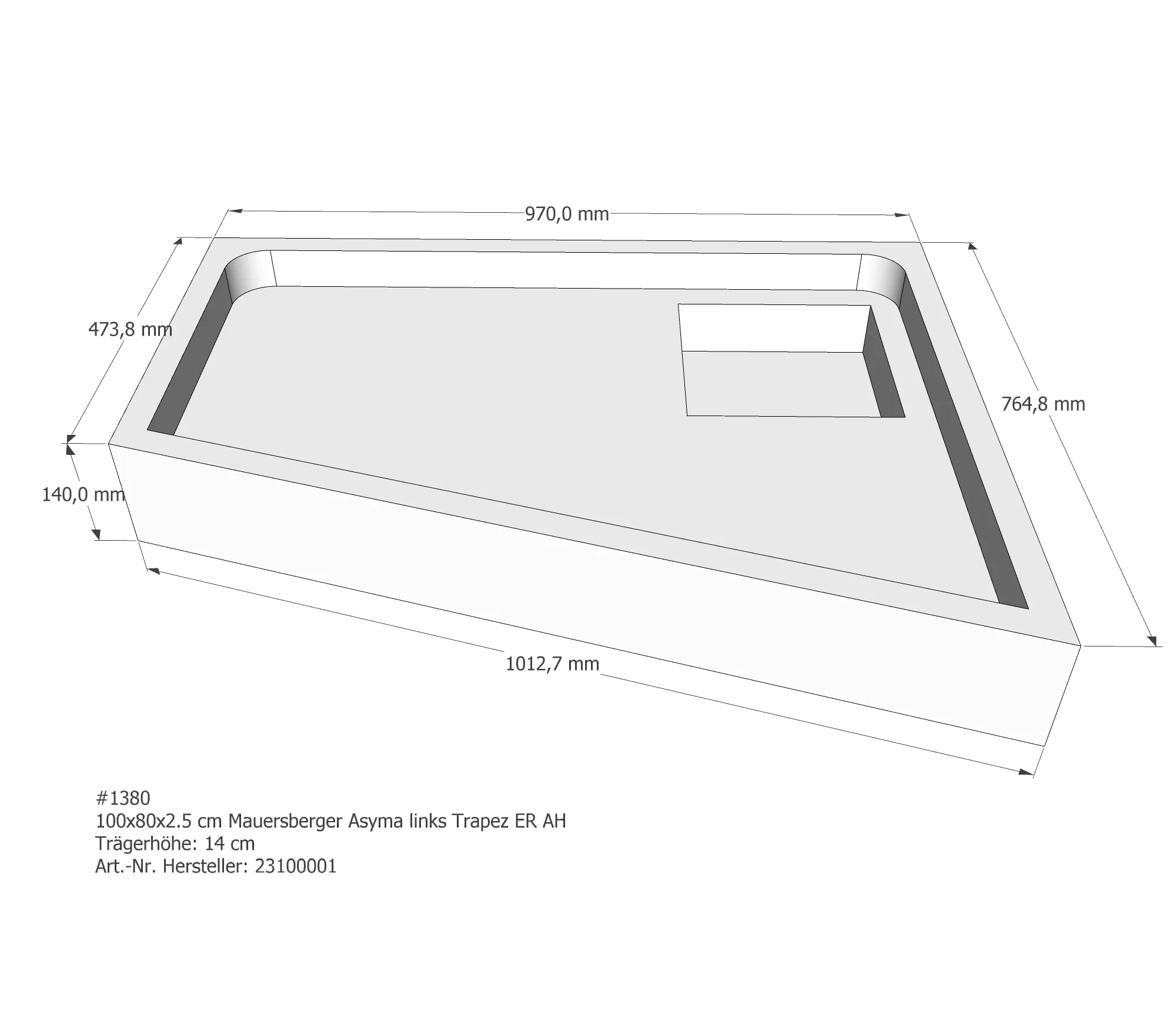 Duschwannenträger für Mauersberger Asyma links links 100 × 80 × 2,5 cm Duschwannenträger für Mauersberger Asyma links links 100 × 80 × 2,5 cm