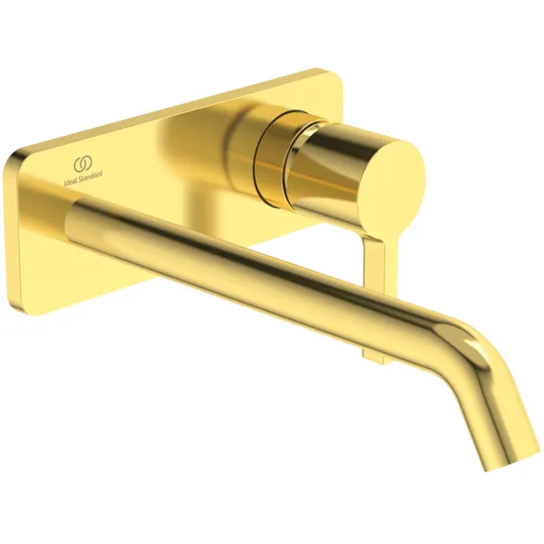 Wand-Waschtischarmatur Joy, Bausatz 2, eckige Rosette, Ausladung 220mm, Brushed Gold Wand-Waschtischarmatur Joy, Bausatz 2, eckige Rosette, Ausladung 220mm, Brushed Gold