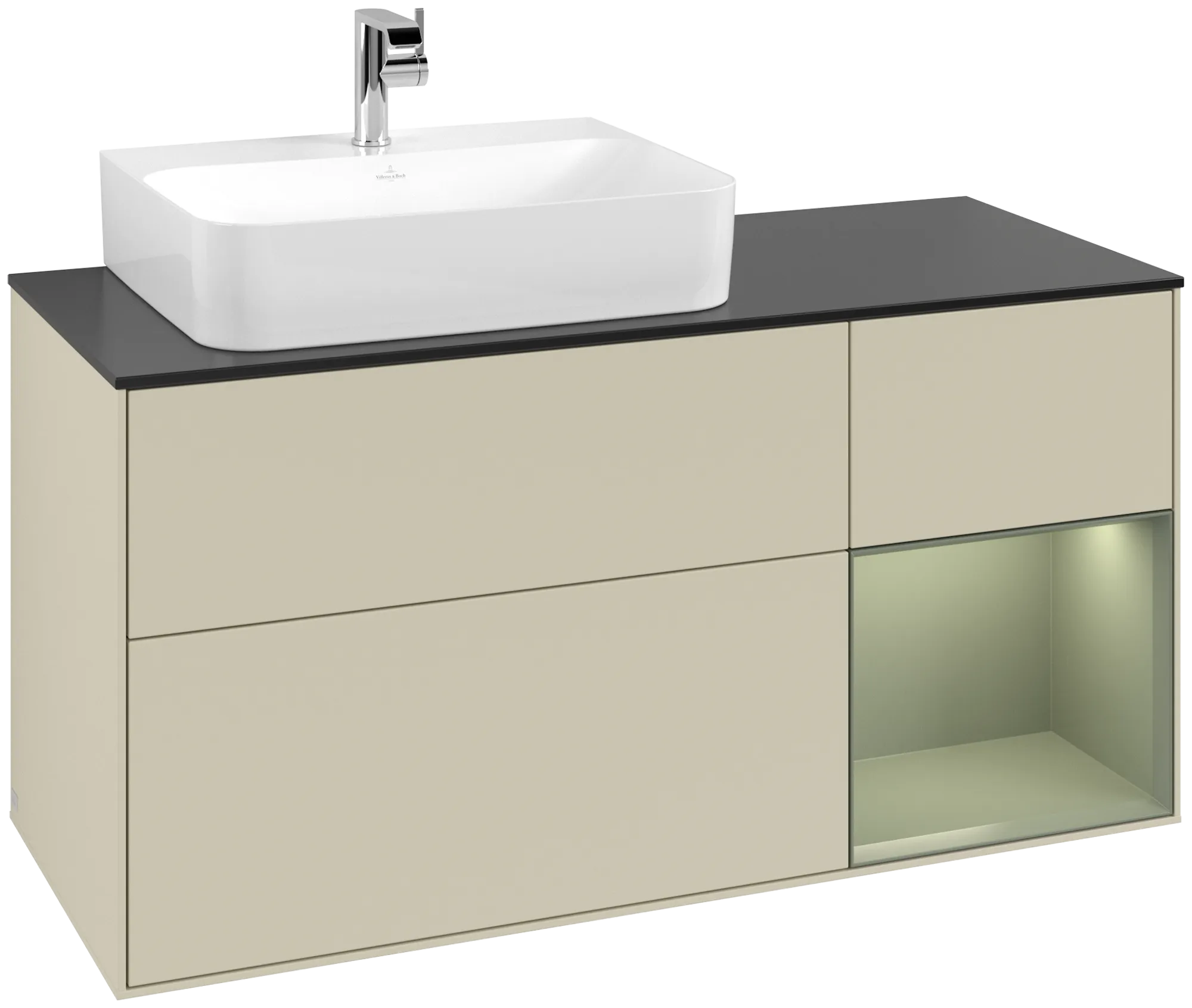 Villeroy & Boch Finion Waschbeckenunterschrank G15, 1200x603x501mm, mit Beleuchtung, 3 Auszüge, links