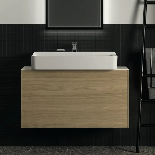 Waschtischplatte Conca, aus Keramik, 1002x373x6mm, Marmor Noir Desir