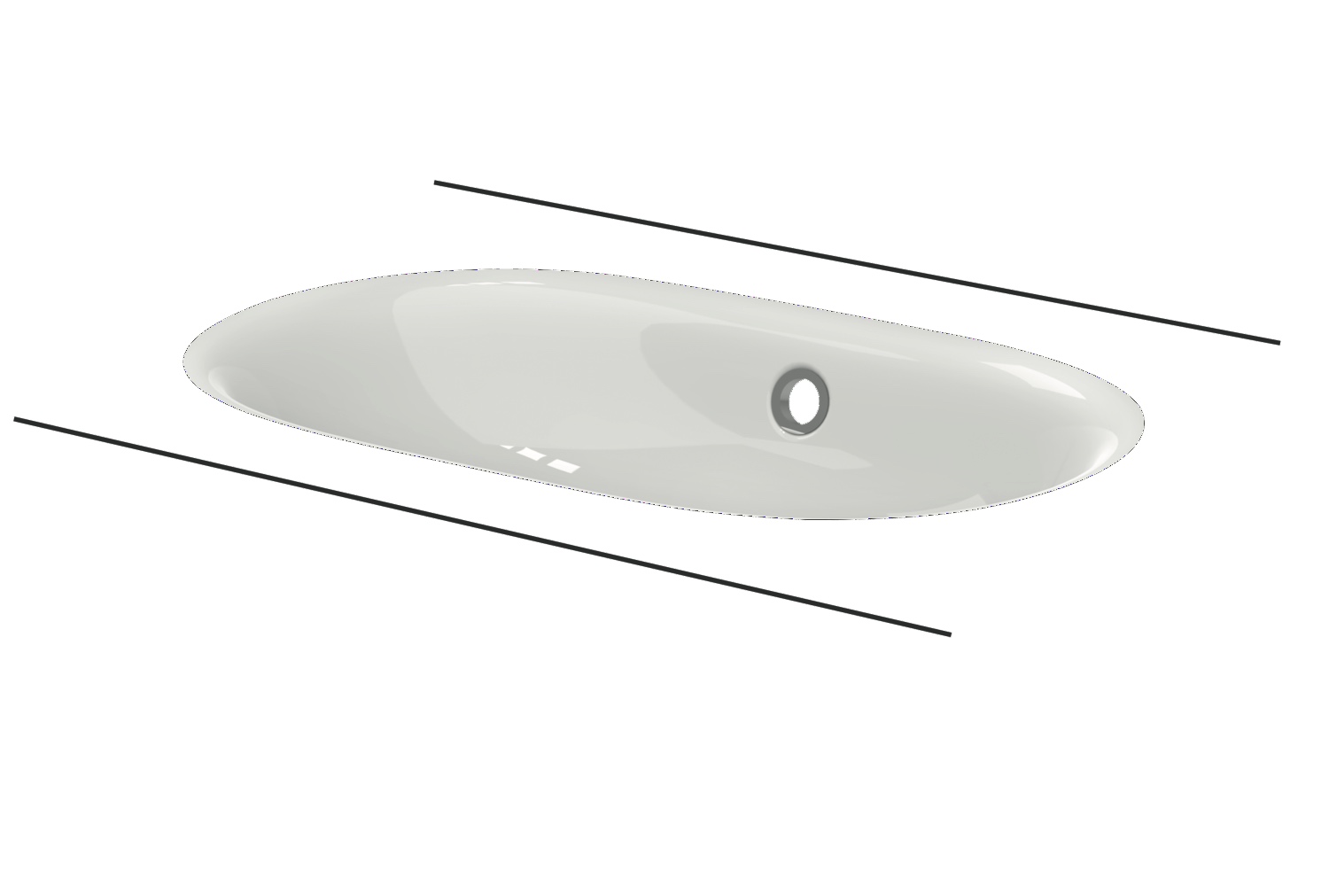 Comodo Unterbau Waschtisch, Weiß, 574x380x120/2 mm, glasierter Titan-Stahl, Oval